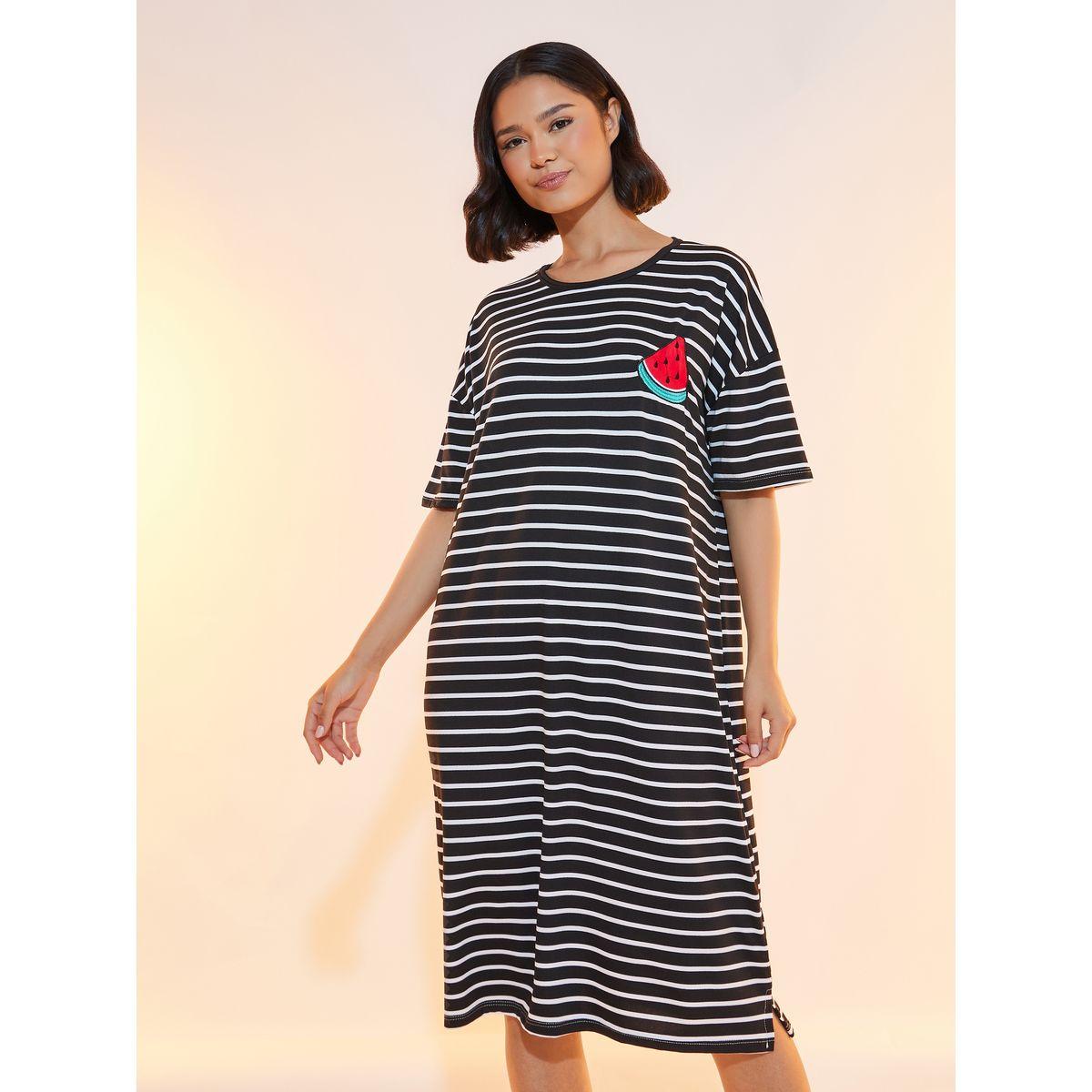 Take Two Striped Sleep T-Shirt Dress with Patch Detail-women-clothing-nightwear-nighties-image-2