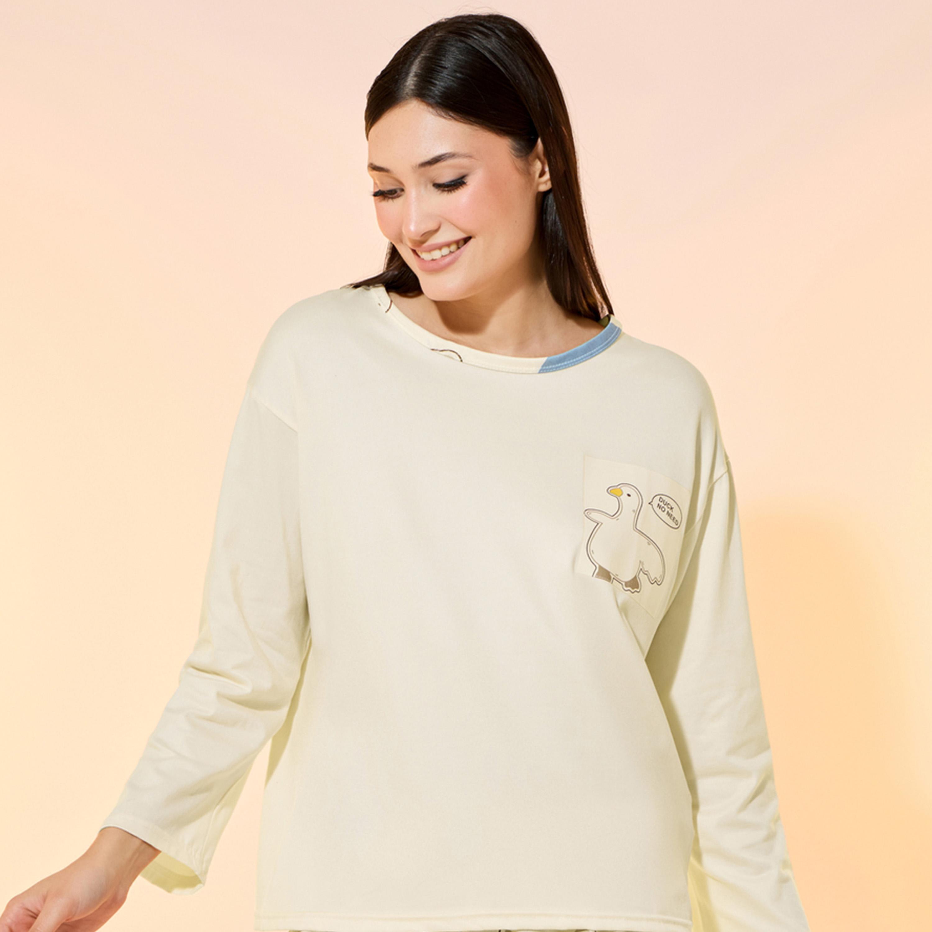 Take Two Duck Print Round Neck T-Shirt and Pyjama Set-women-clothing-nightwear-pyjamas-longsets-image-2