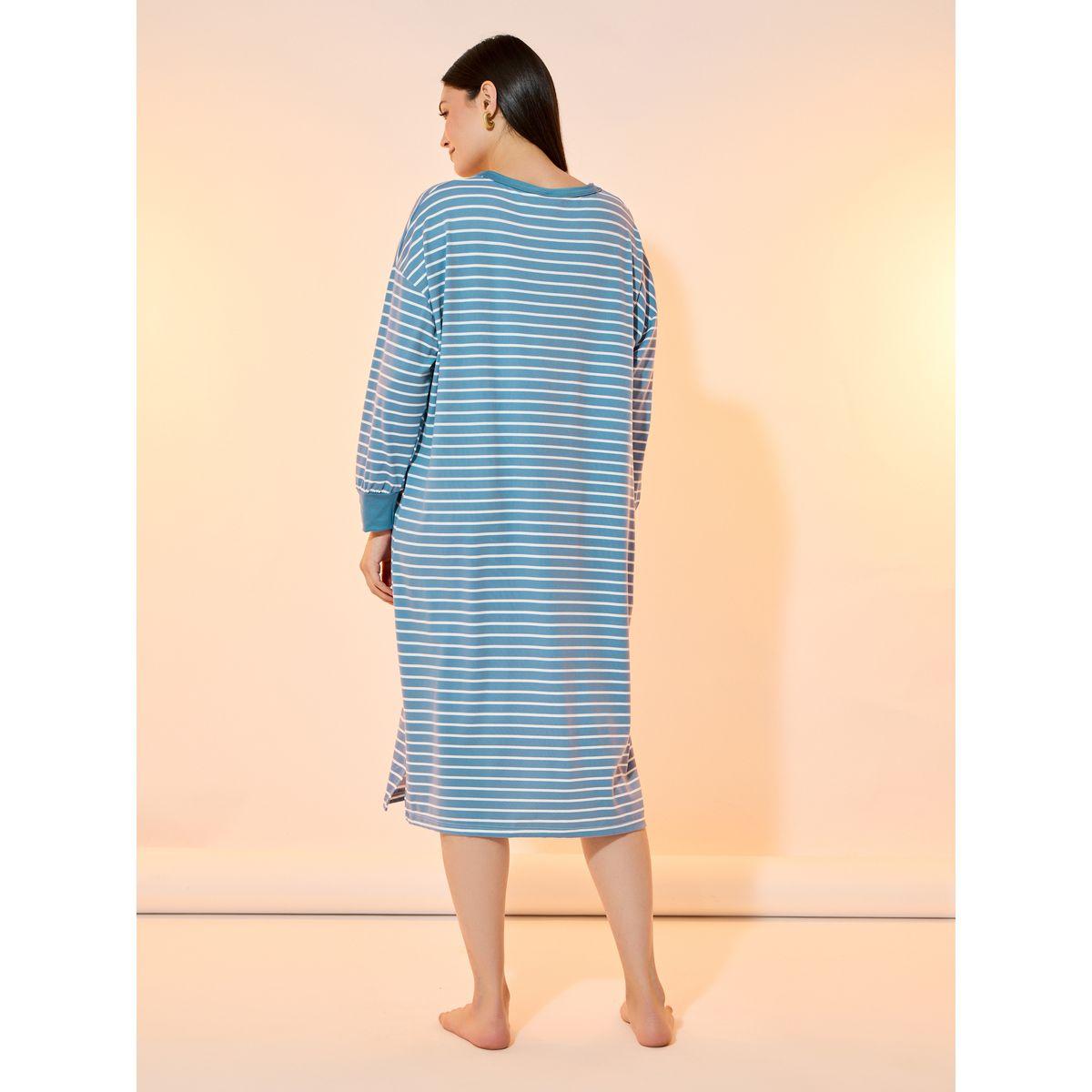 قميص نوم مخطط بأكمام طويلة وشارة-women-clothing-nightwear-nighties-image-4