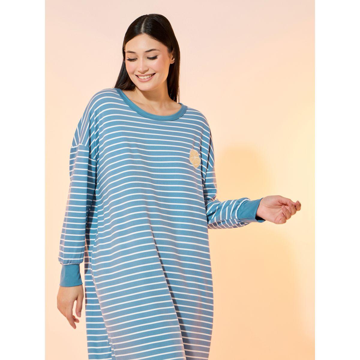 Take Two Striped Fruit Patch Detail Long Sleeve Nightdress-women-clothing-nightwear-nighties-image-5