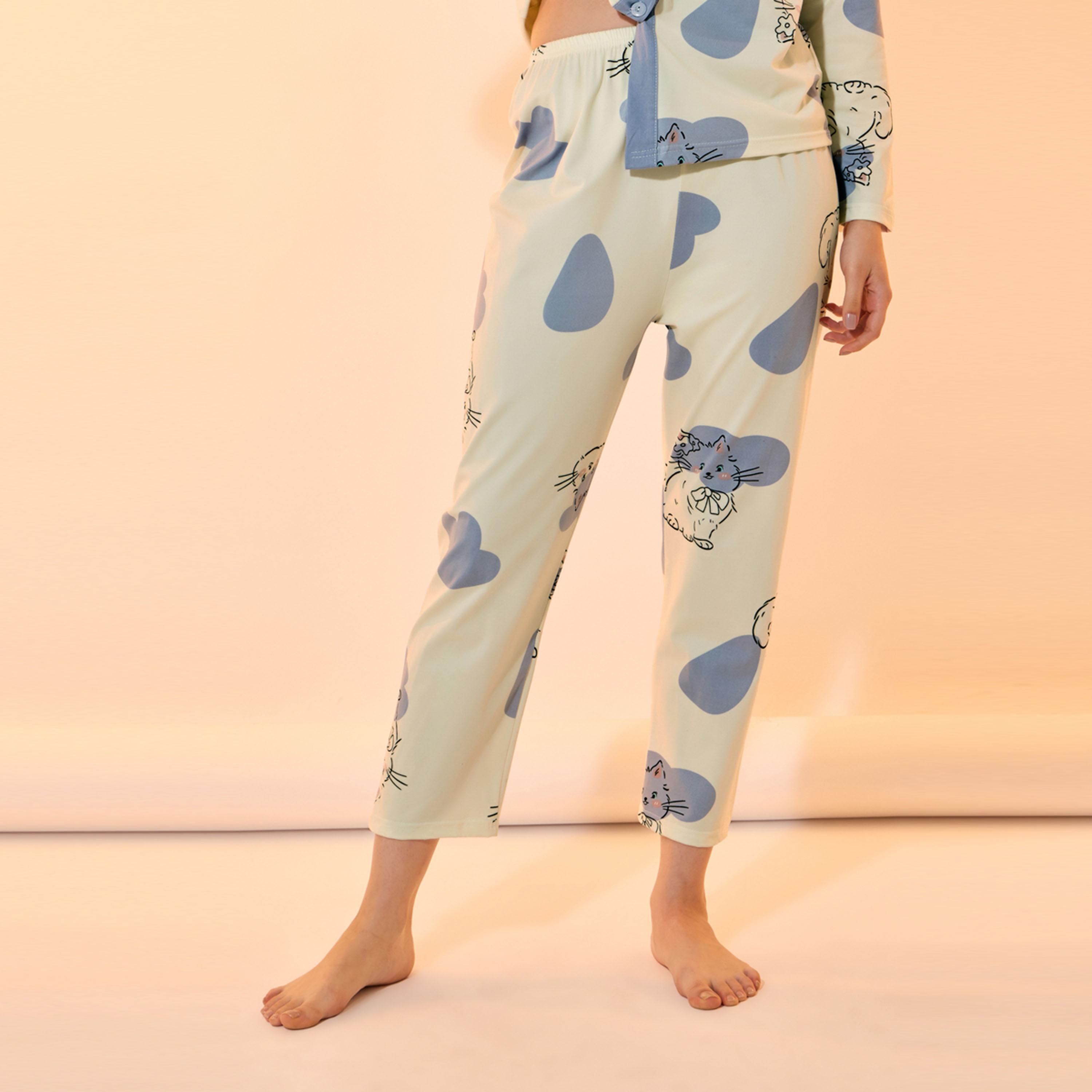 Take Two All Over Cat Print Shirt and Pyjama Set-women-clothing-nightwear-pyjamas-longsets-image-4