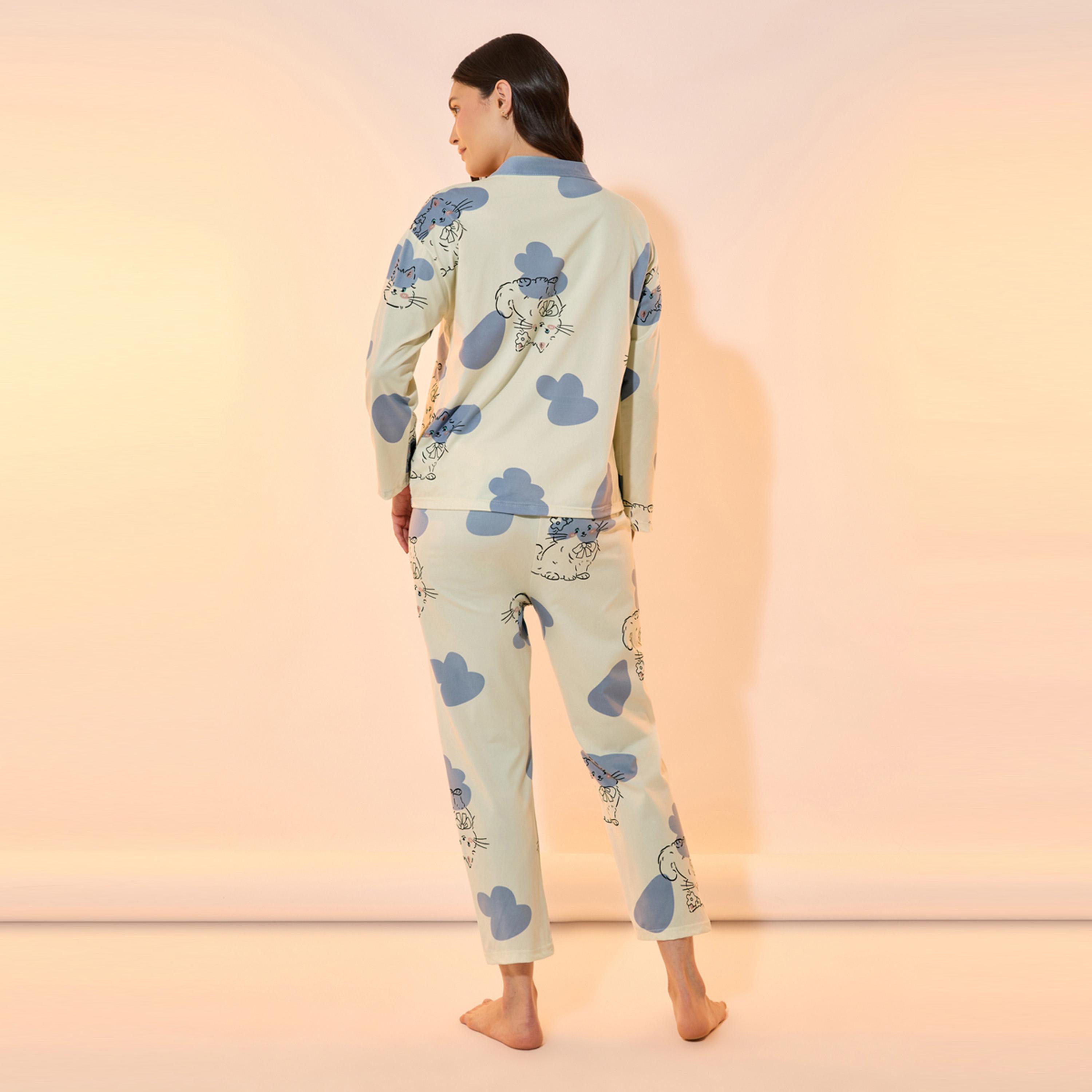 Take Two All Over Cat Print Shirt and Pyjama Set-women-clothing-nightwear-pyjamas-longsets-image-5