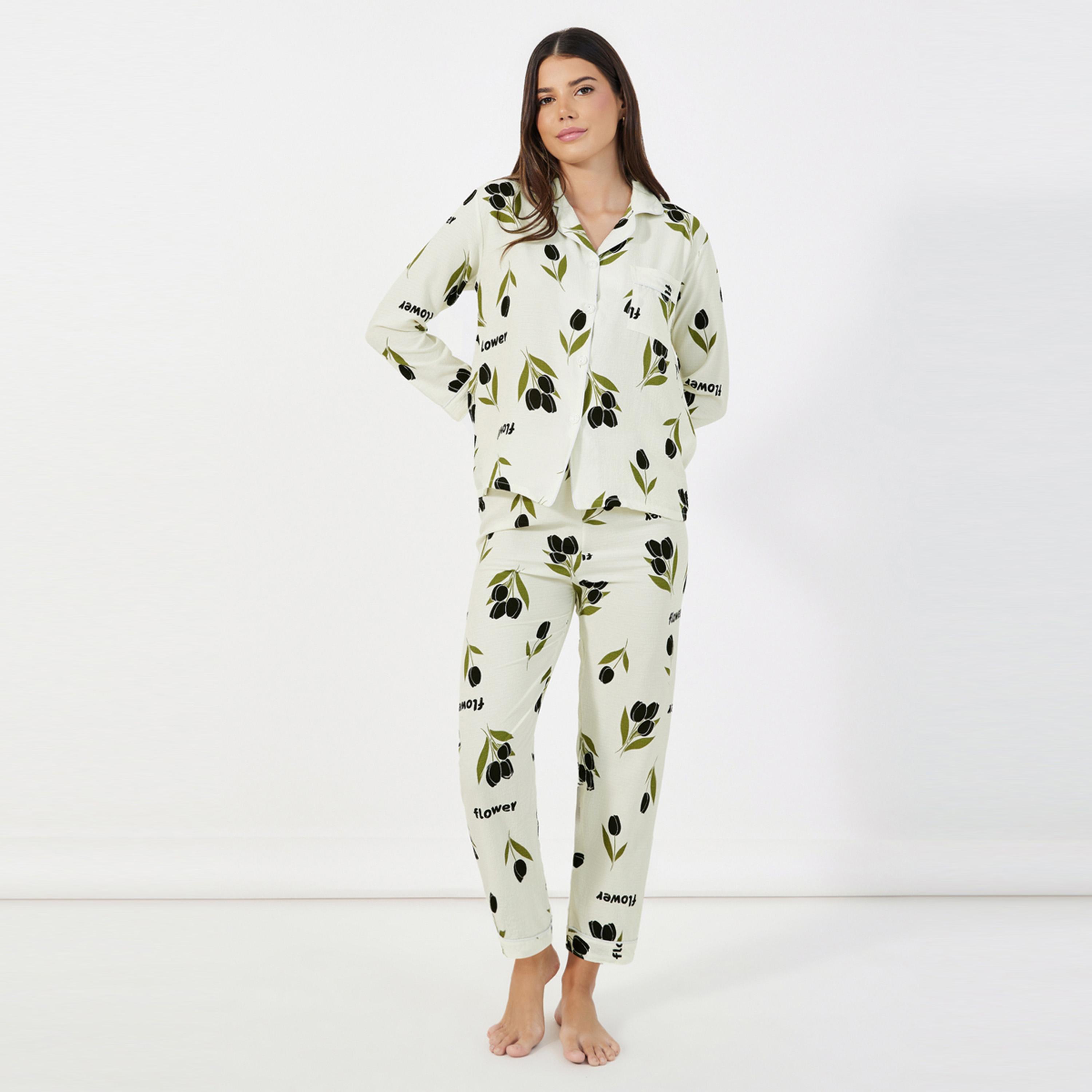 Take Two All-Over Floral Print Shirt and Pants Pyjama Sets-women-clothing-nightwear-pyjamas-longsets-image-1