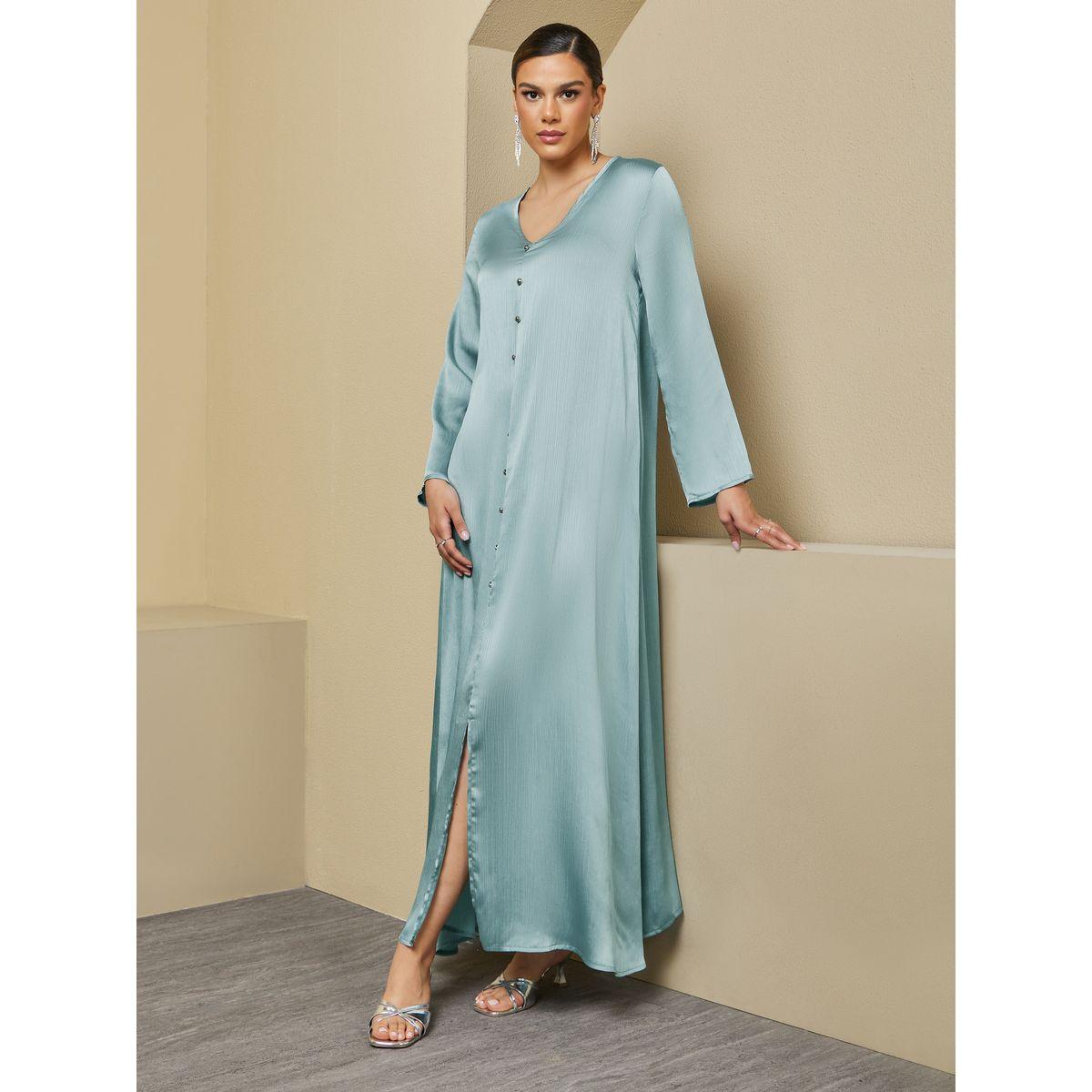 جلابية بتفاصيل بارزة الملمس مع أزرار-women-arabicclothing-jalabiyas-image-1