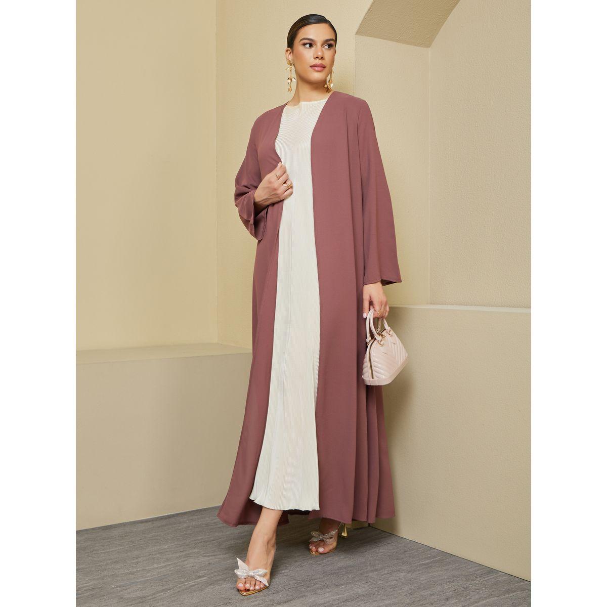 Styli Front Open Crepe Abaya-women-arabicclothing-abayas-image-1
