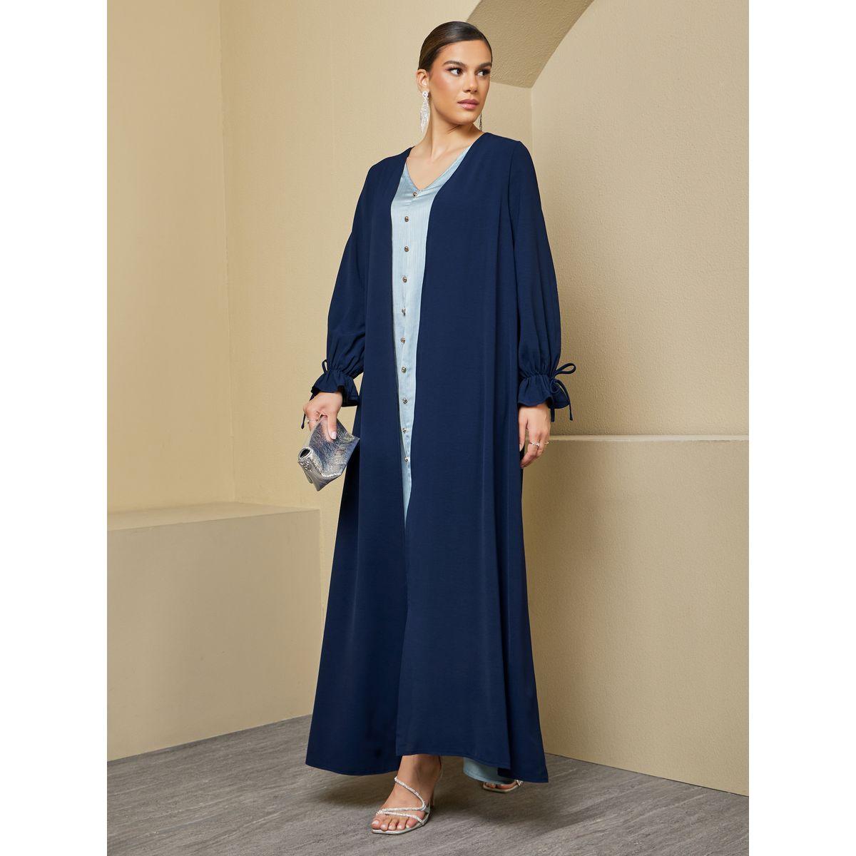 عباية مفتوحة بنسيج كريب مع تفاصيل أربطة-women-arabicclothing-abayas-image-2