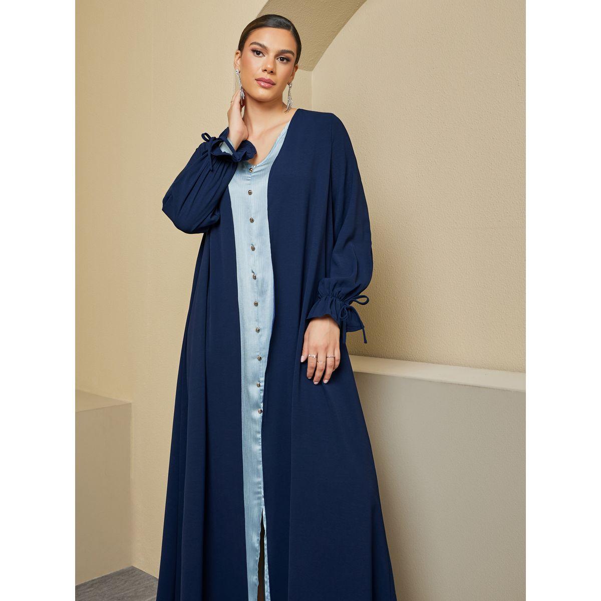 Amirah X Styli Front Open Crepe Abaya with Sleeve Tie Detail-women-arabicclothing-abayas-image-3