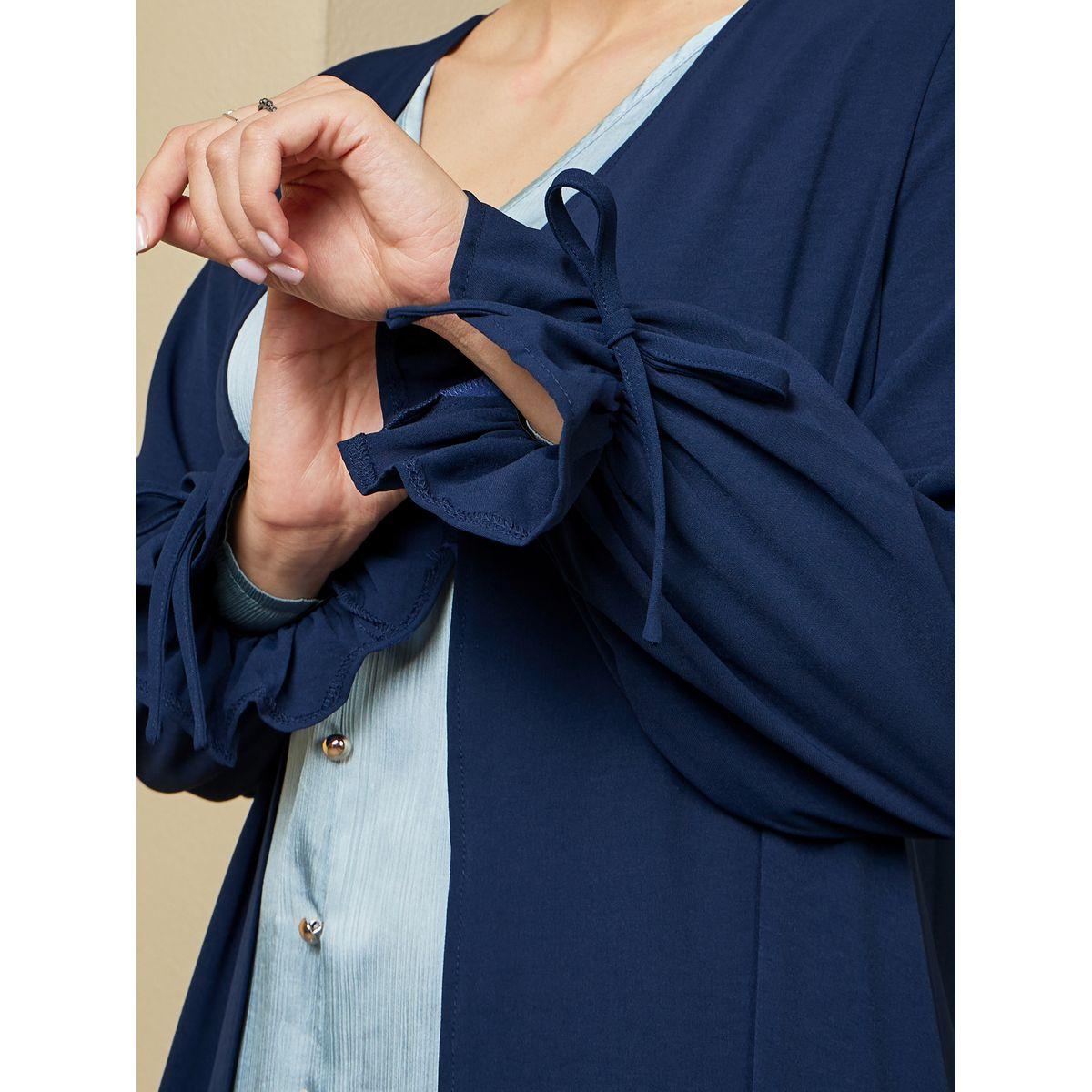 Amirah X Styli Front Open Crepe Abaya with Sleeve Tie Detail-women-arabicclothing-abayas-image-5