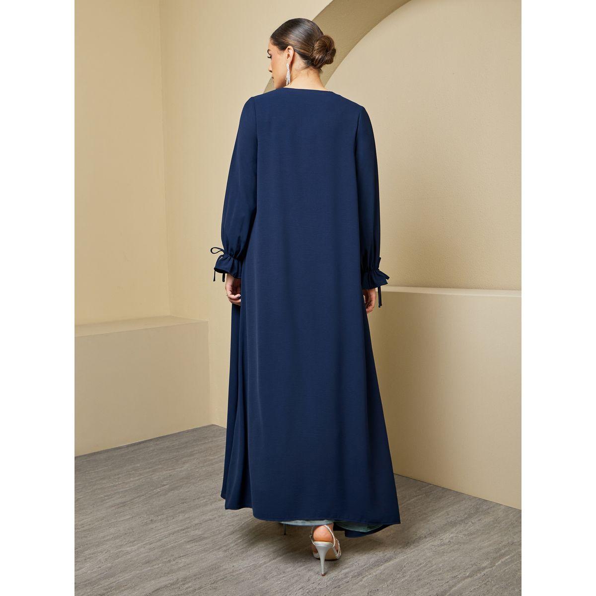 عباية مفتوحة بنسيج كريب مع تفاصيل أربطة-women-arabicclothing-abayas-image-6