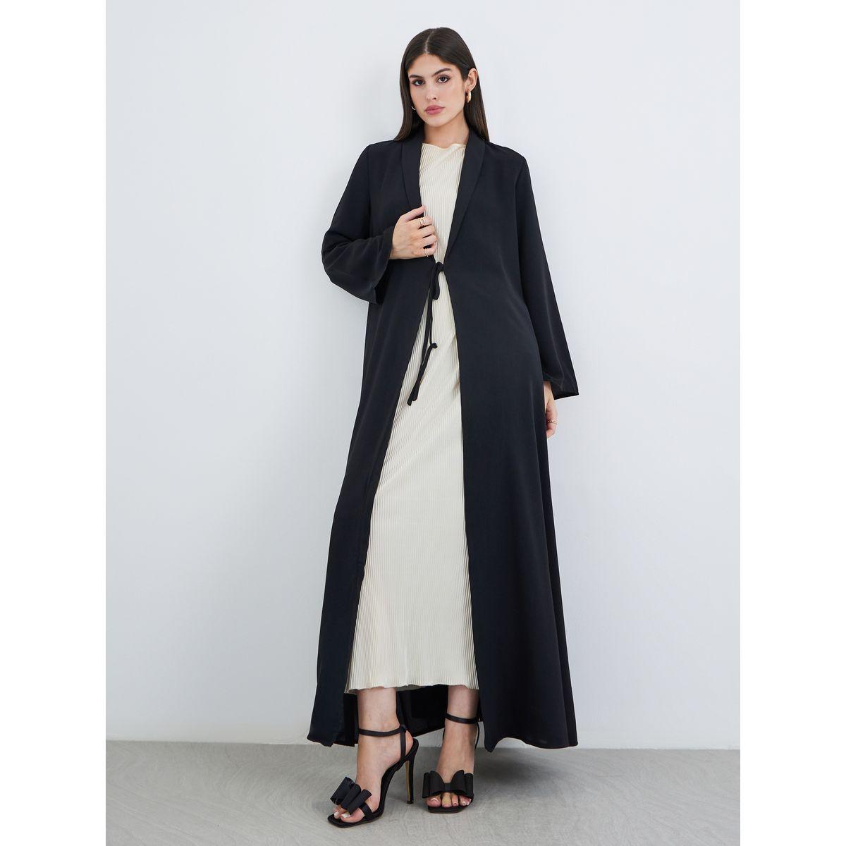 Styli Front Open A-Line Abaya with Tie-Up Detail-women-arabicclothing-abayas-image-1