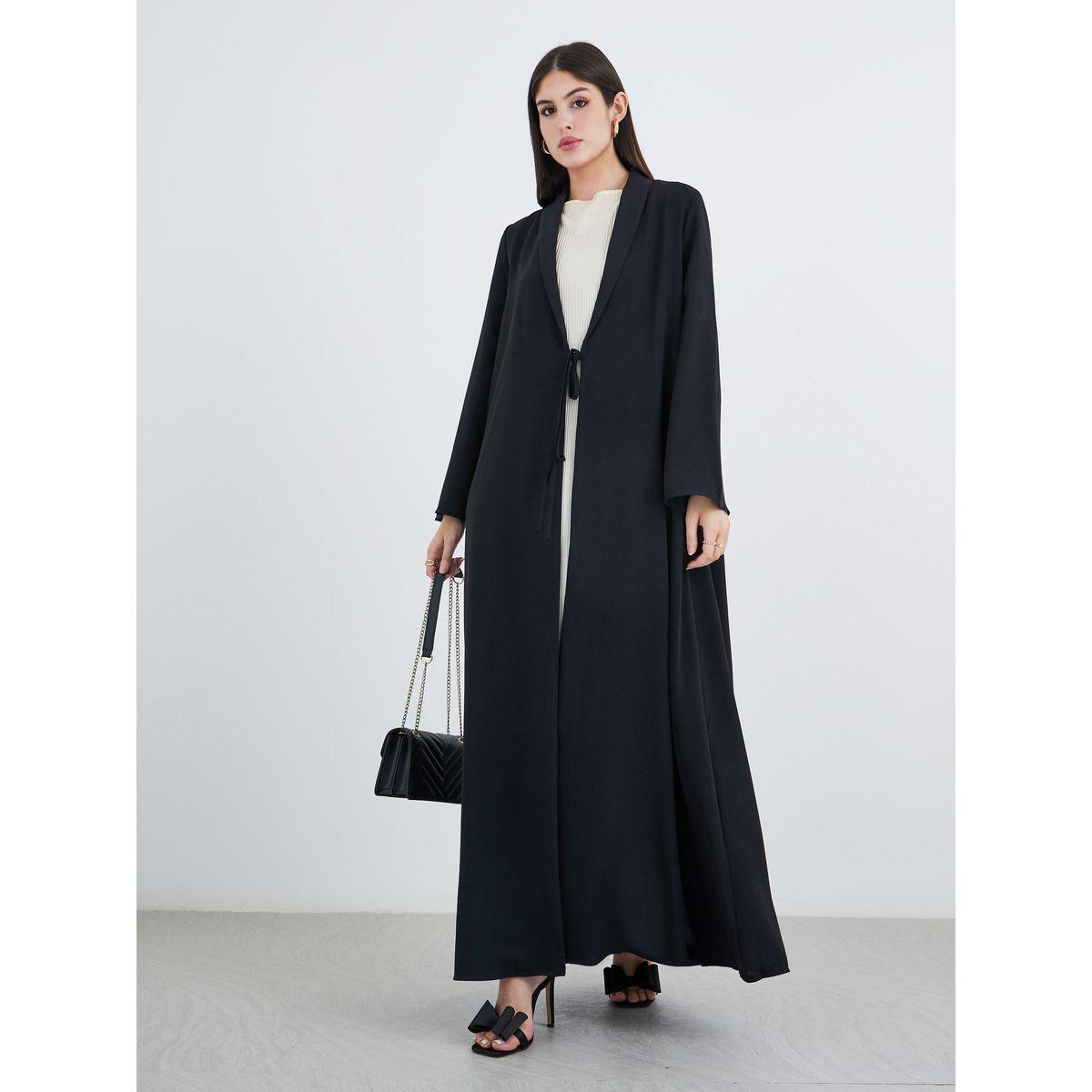 Styli Front Open A-Line Abaya with Tie-Up Detail-women-arabicclothing-abayas-image-2