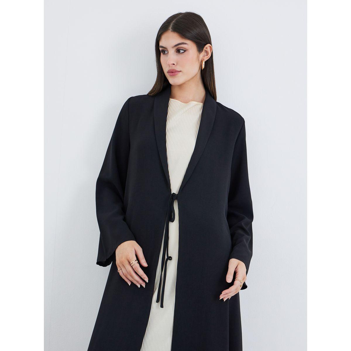 Styli Front Open A-Line Abaya with Tie-Up Detail-women-arabicclothing-abayas-image-3