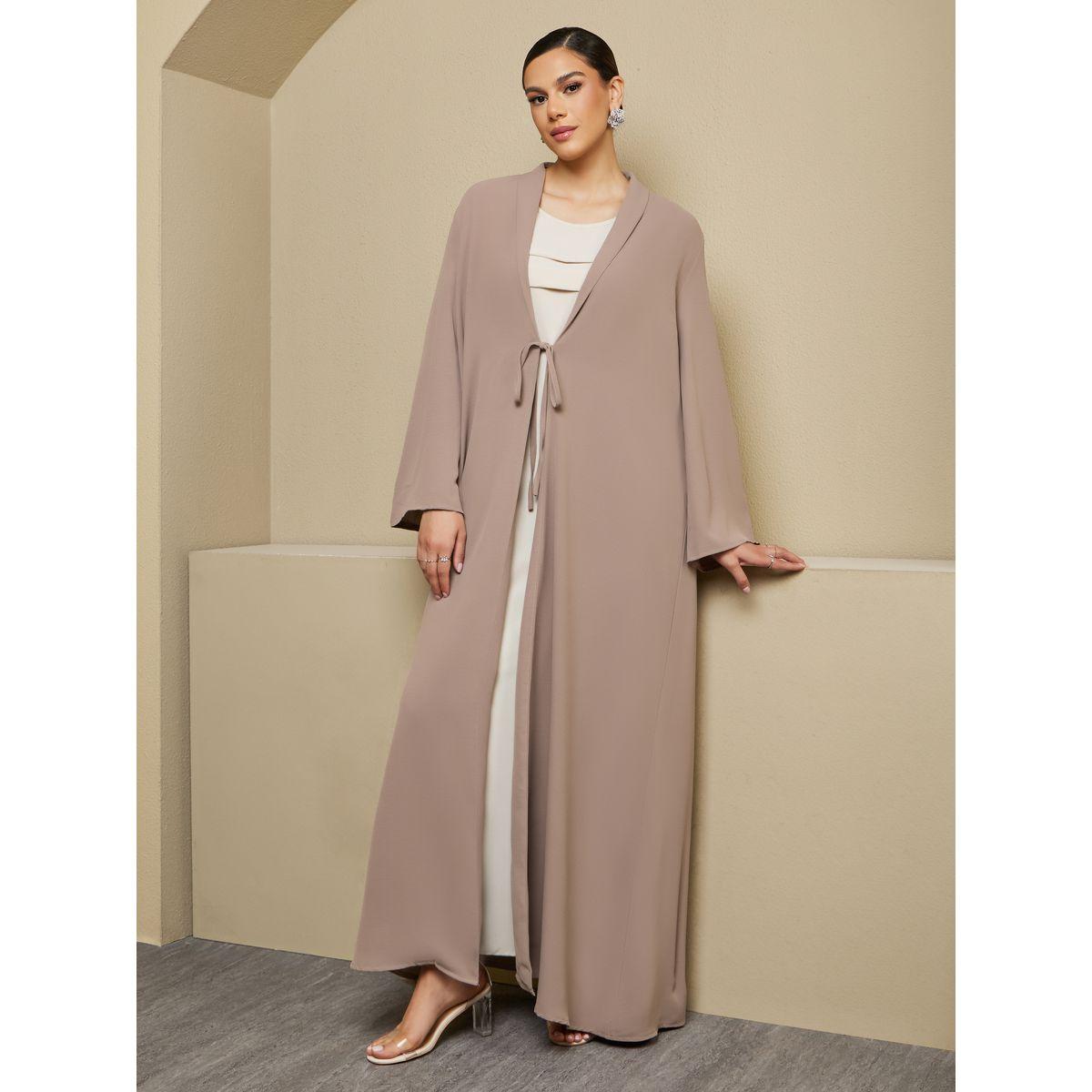 عباية مفتوحة بقصة عادية مع تفاصيل أربطة-women-arabicclothing-abayas-image-1