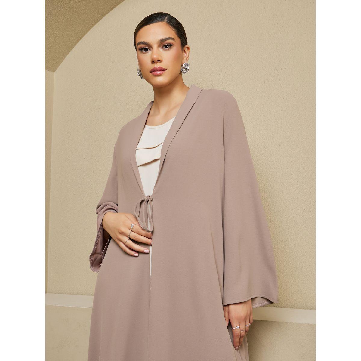Styli Regular Fit Front Open Abaya with Tie Up Detail-women-arabicclothing-abayas-image-4