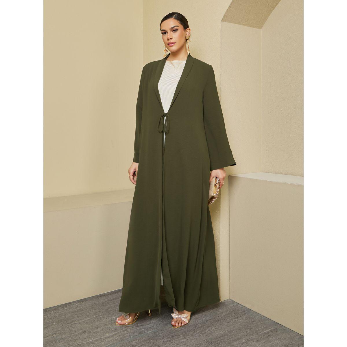 Styli Regular Fit Front Open Abaya with Tie Up Detail-women-arabicclothing-abayas-image-1