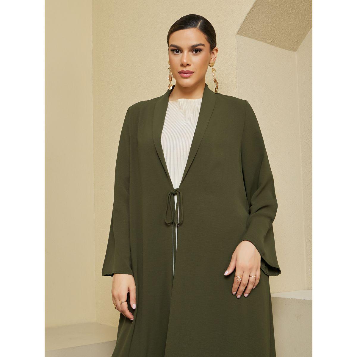 Styli Regular Fit Front Open Abaya with Tie Up Detail-women-arabicclothing-abayas-image-2