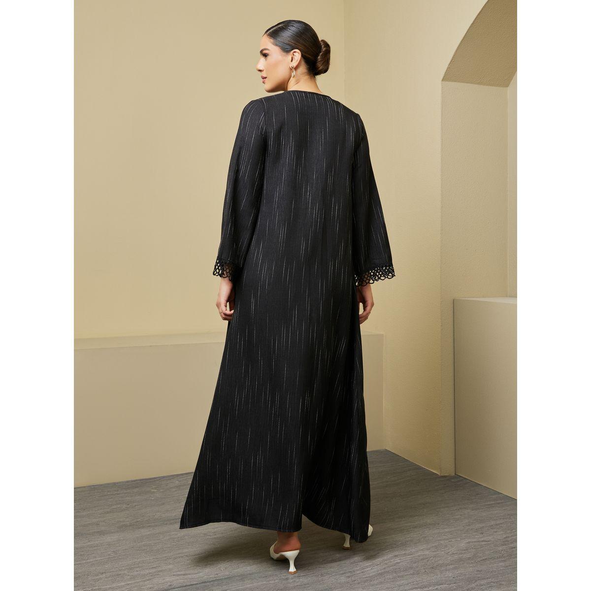 Styli Striped Regular Fit Abaya with Lace Trim Detail-women-arabicclothing-abayas-image-5