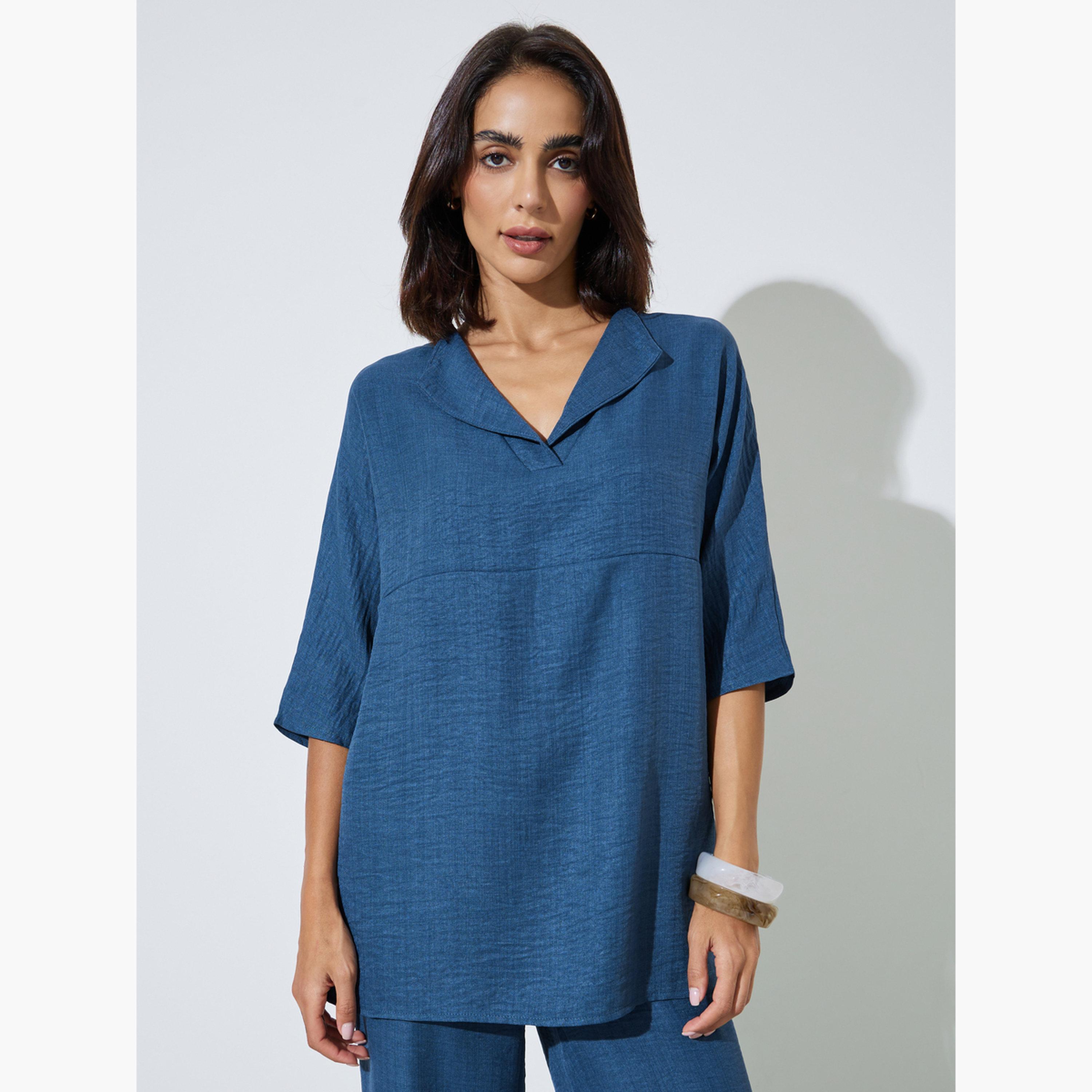 Amirah X Styli Nave Blue Oversized Top and Wide Leg Pants Co-Ords-women-arabicclothing-sets-image-3