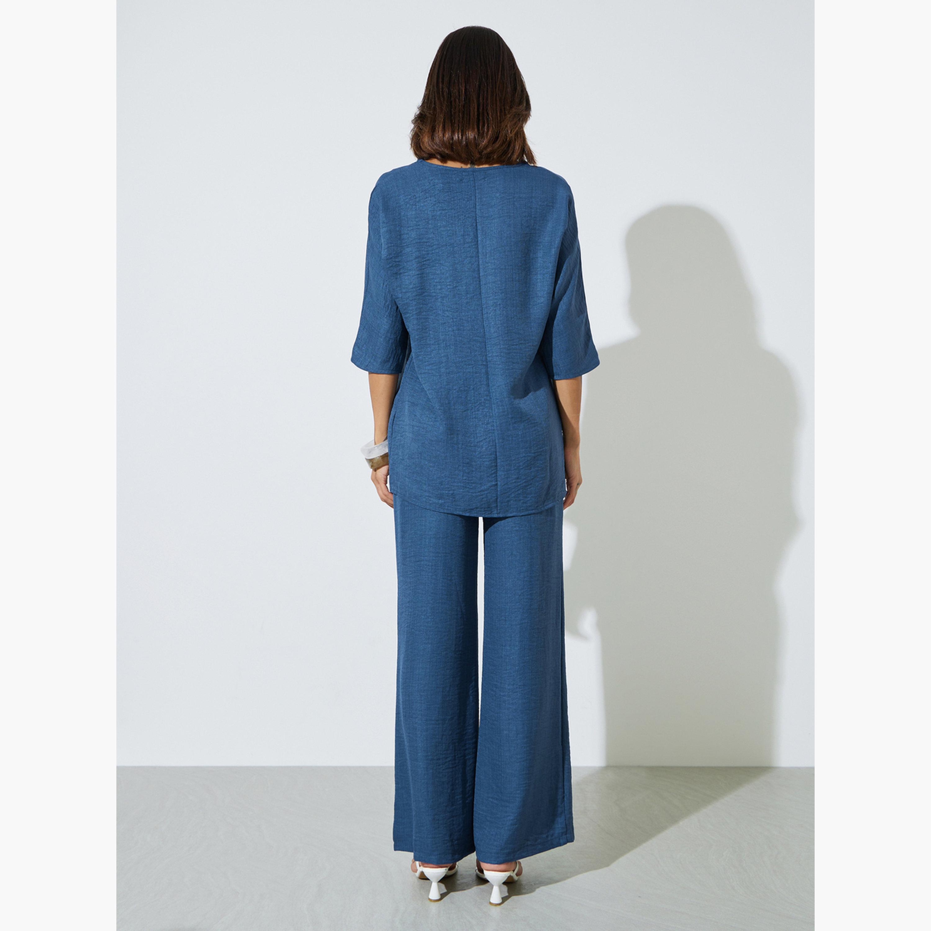 Amirah X Styli Nave Blue Oversized Top and Wide Leg Pants Co-Ords-women-arabicclothing-sets-image-4