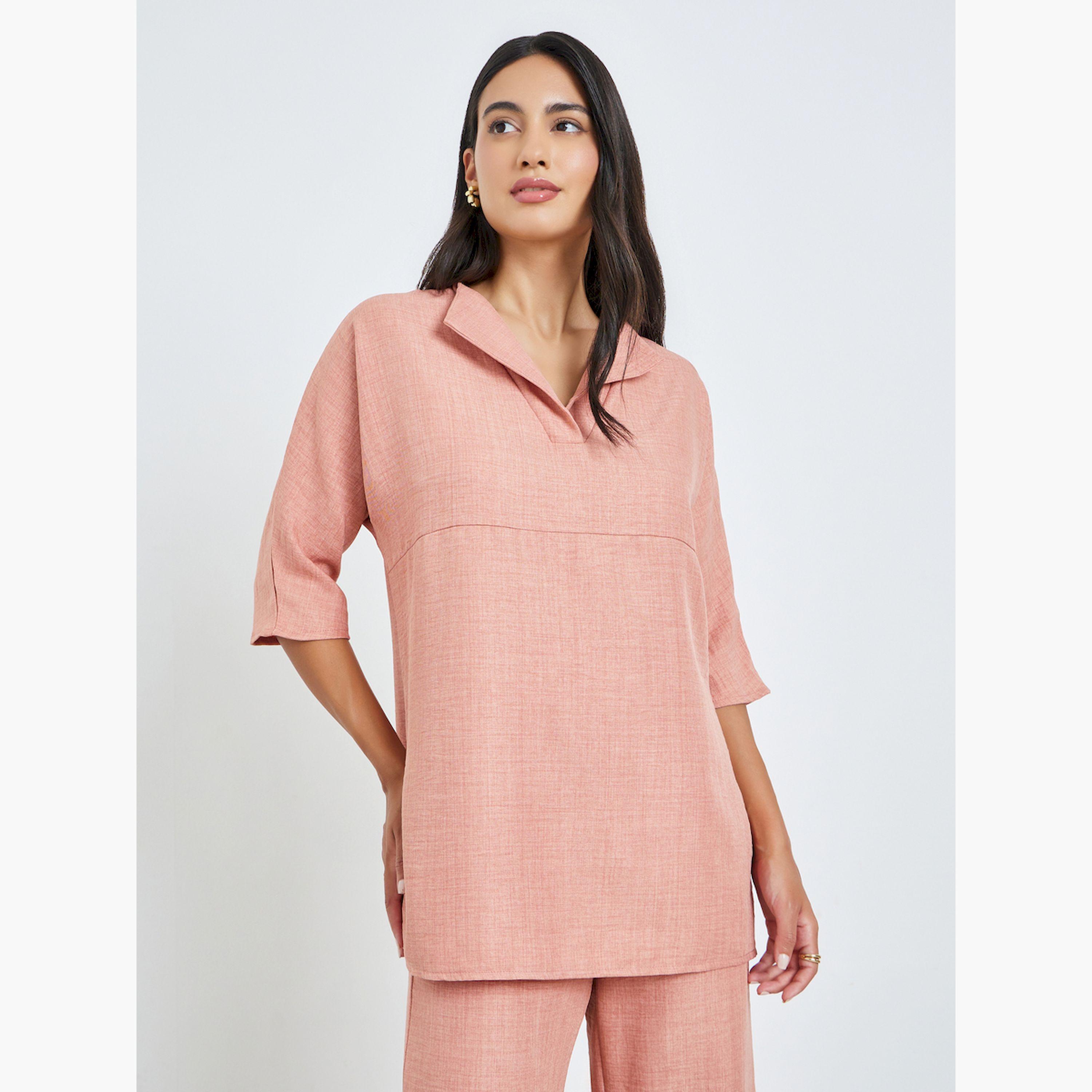 Styli Peach Oversized Top and Wide Leg Pants Co-Ords-women-arabicclothing-sets-image-2