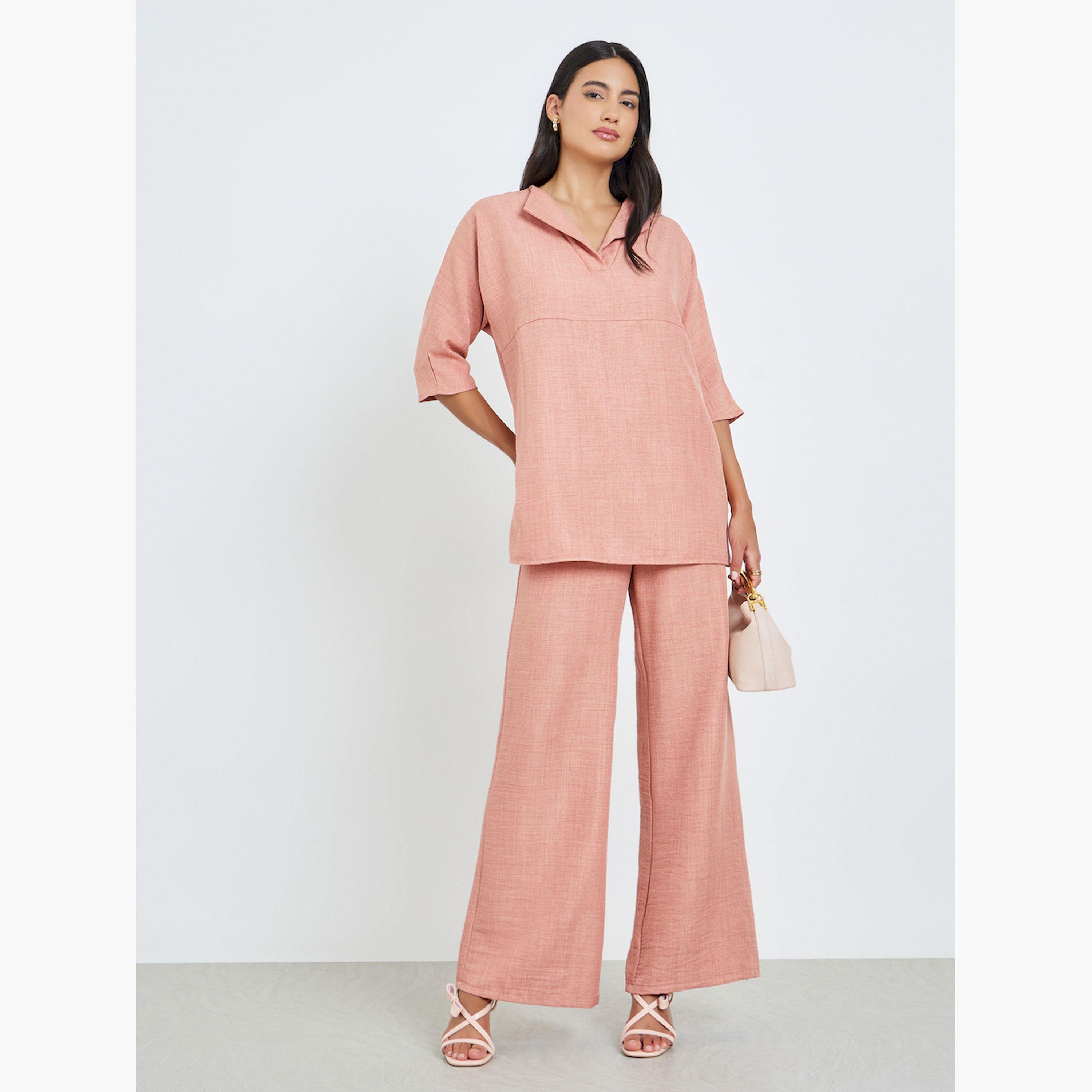 Styli Peach Oversized Top and Wide Leg Pants Co-Ords-women-arabicclothing-sets-image-4