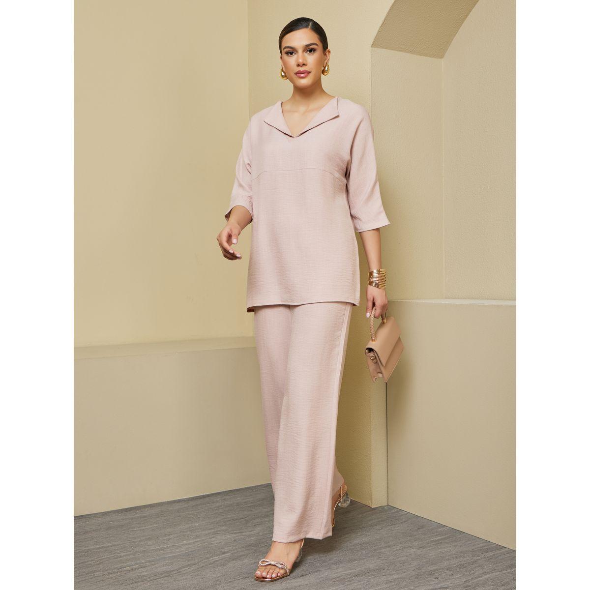 Amirah X Styli Oversized Collared Top and Wide Leg Pants Modest Set-women-arabicclothing-sets-image-1
