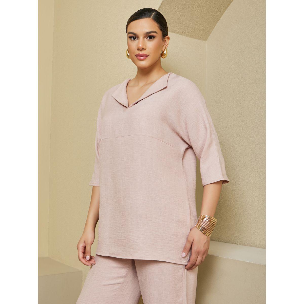 Amirah X Styli Oversized Collared Top and Wide Leg Pants Modest Set-women-arabicclothing-sets-image-2