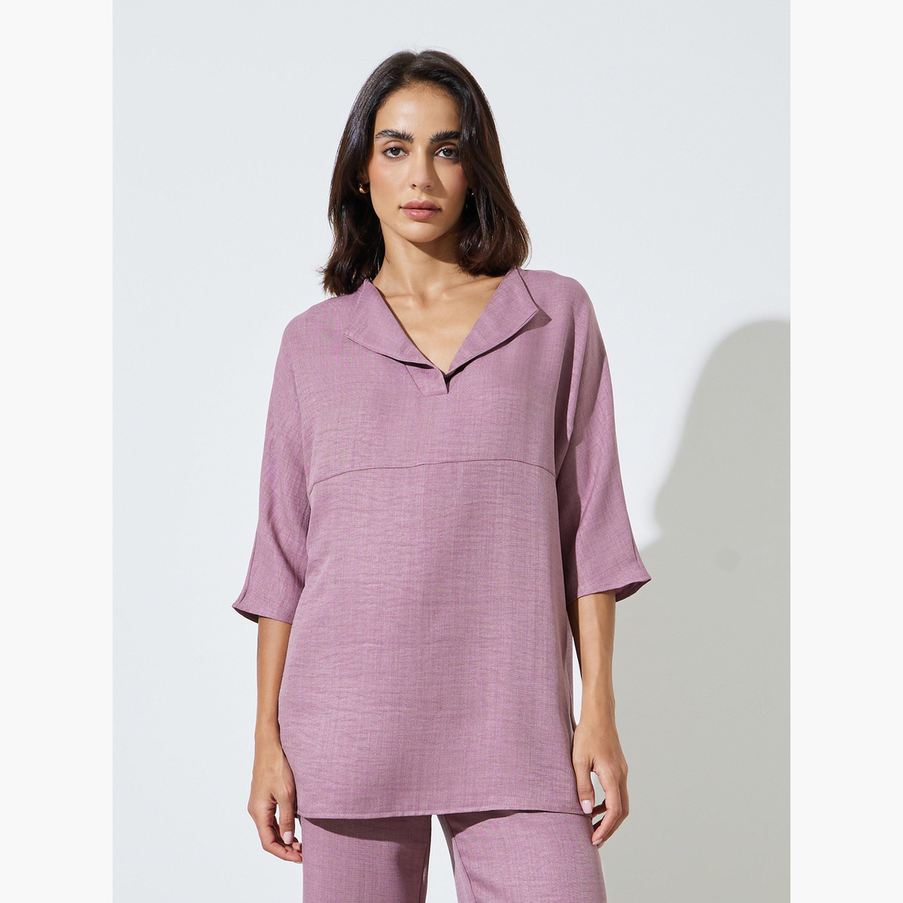 Amirah X Styli Purple Oversized Top and Wide Leg Pants Co-Ords-women-arabicclothing-sets-image-2