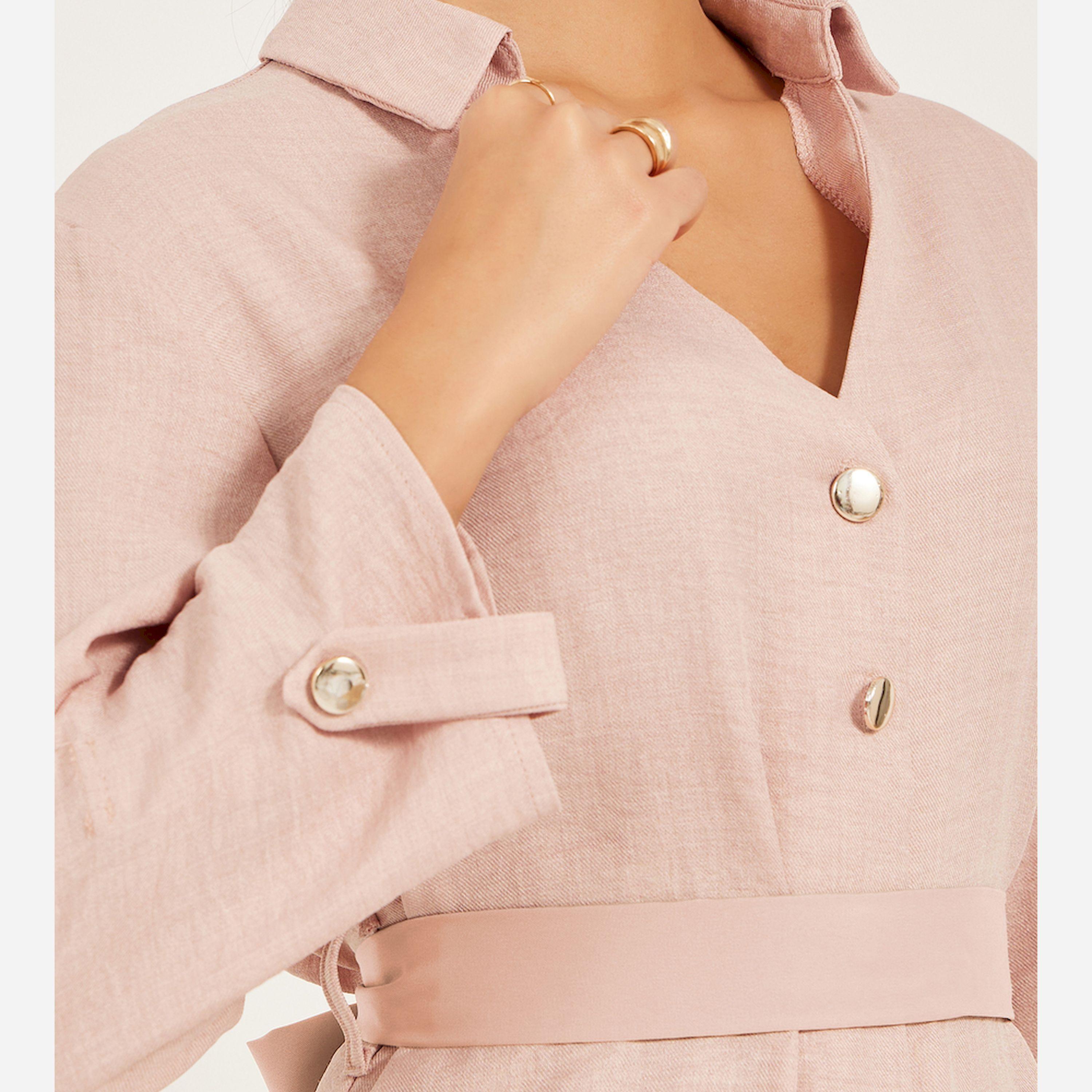 Styli Regular Fit Longline Shirt With Gold Buttons And Wide Leg Pants Modest Set-women-arabicclothing-sets-image-4