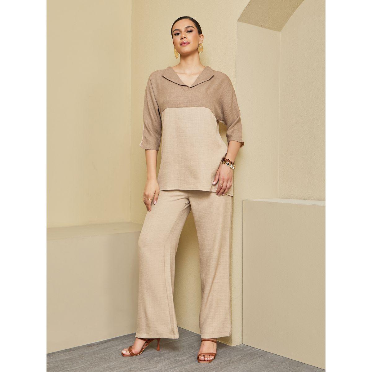Styli Oversized Collared Top and Wide Leg Pants Modest Set-women-arabicclothing-sets-image-2