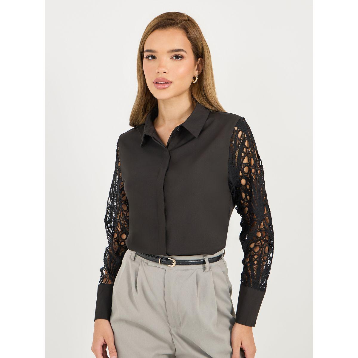 Styli Lace Insert Regular Fit Collared Shirt-women-clothing-shirtsandblouses-shirts-image-1