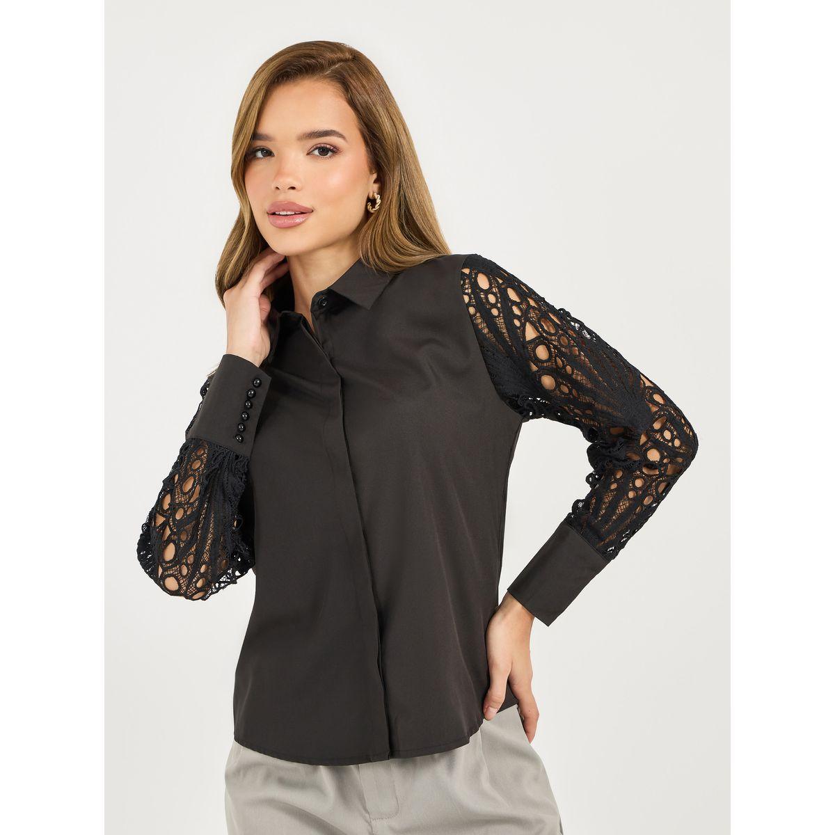 Styli Lace Insert Regular Fit Collared Shirt-women-clothing-shirtsandblouses-shirts-image-3