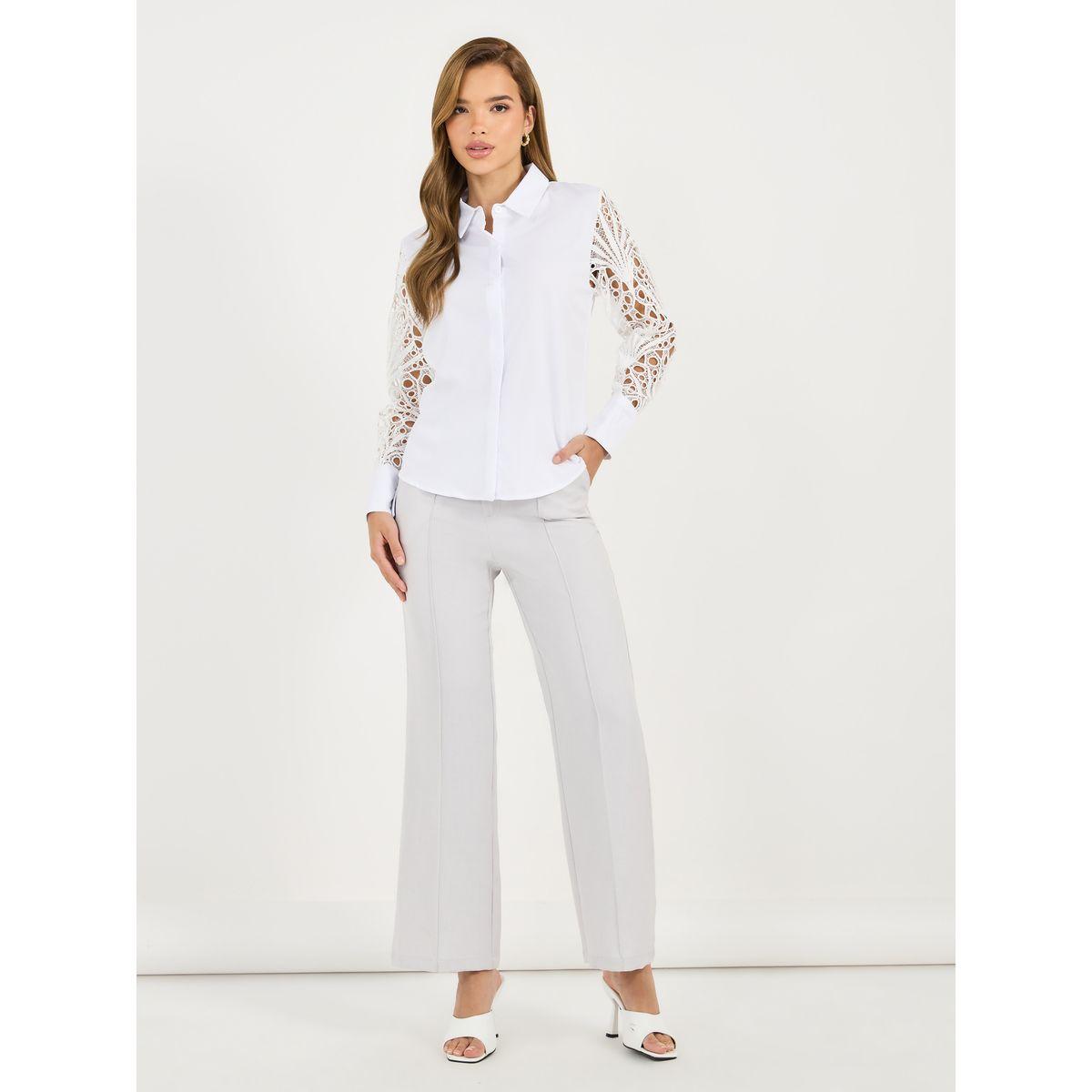 Styli Lace Insert Regular Fit Collared Shirt-women-clothing-shirtsandblouses-shirts-image-2