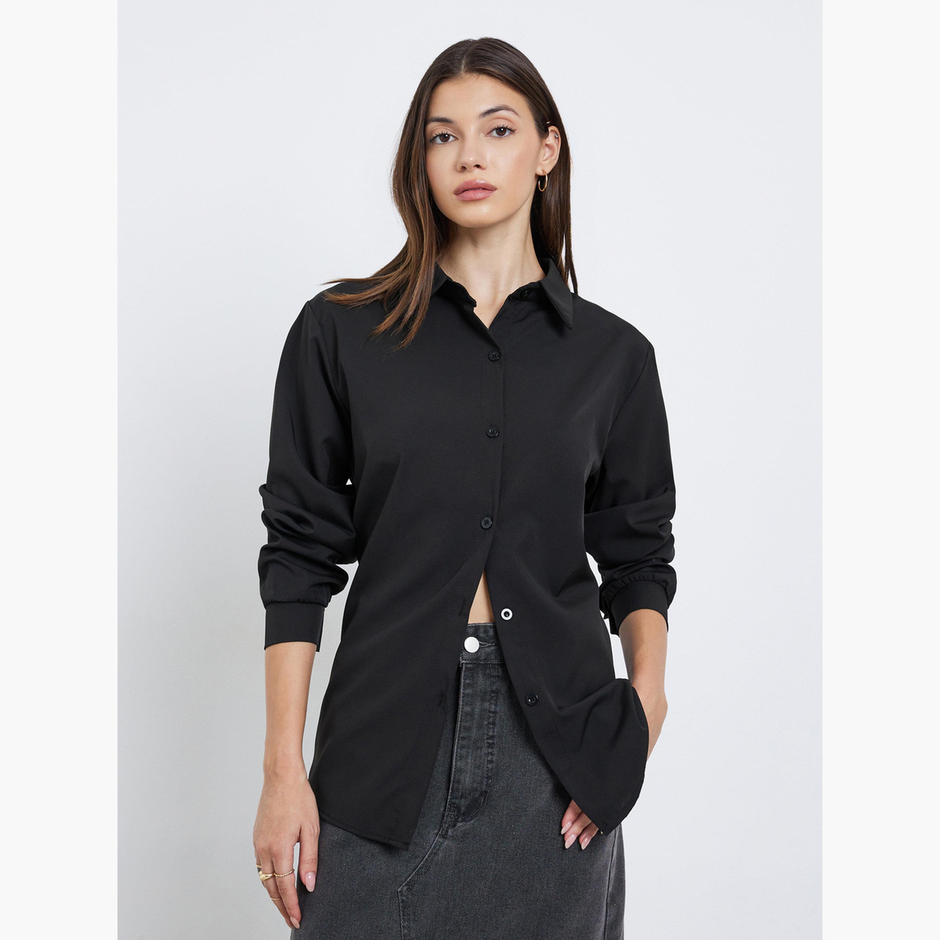 Styli Women Black Longline Oversized Shirt-women-clothing-shirtsandblouses-shirts-image-1