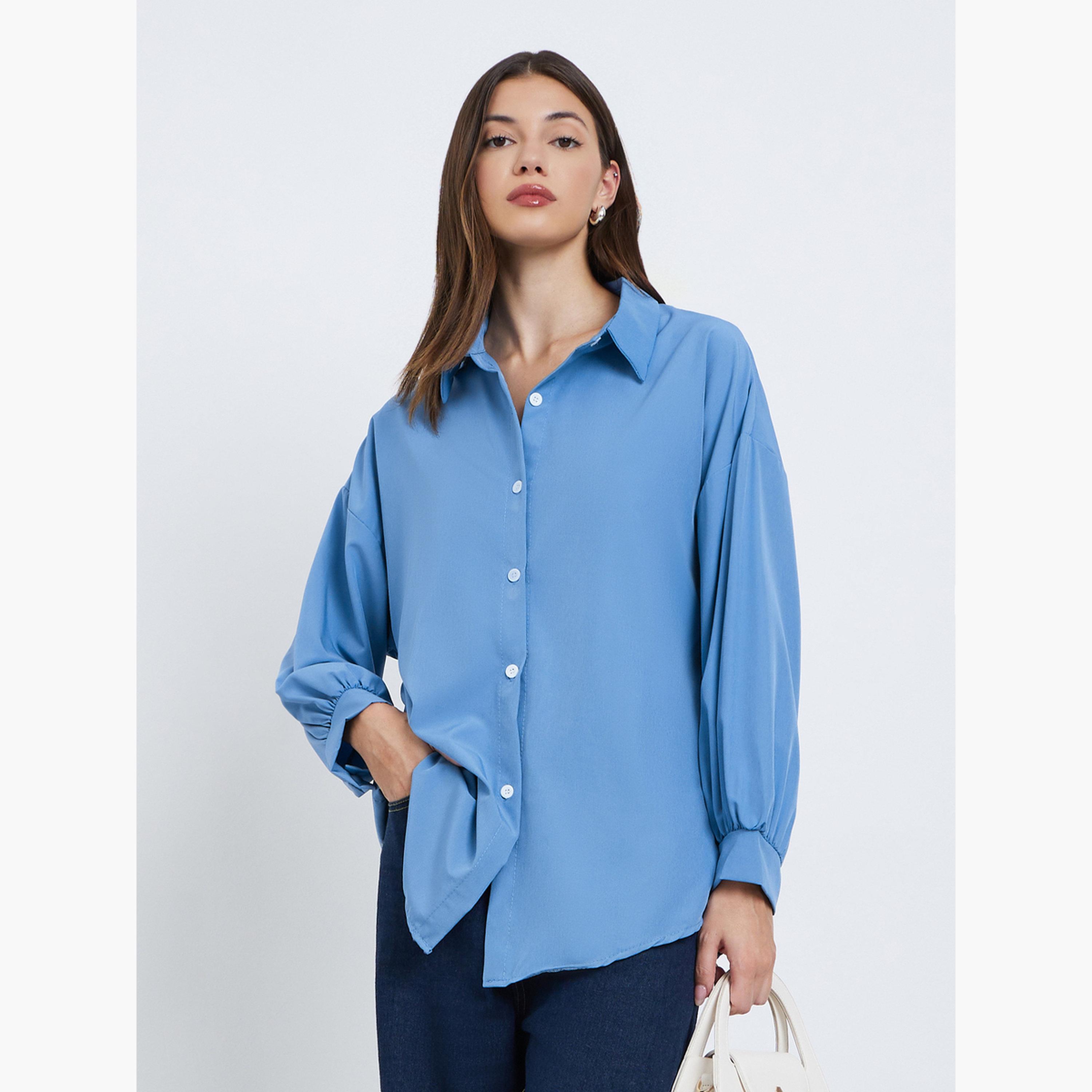 Styli Women Blue Longline Oversized Shirt-women-clothing-shirtsandblouses-shirts-image-1