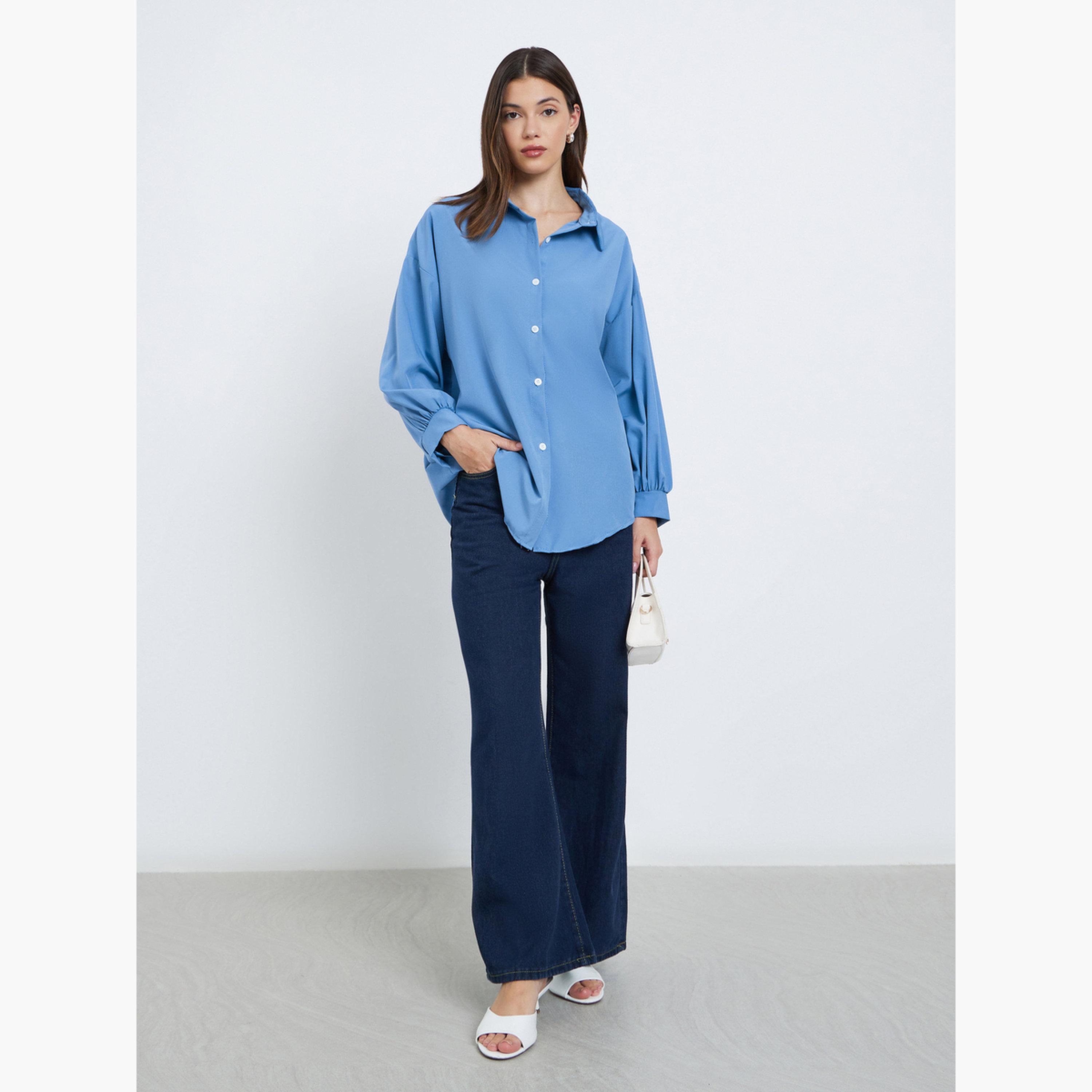 Styli Women Blue Longline Oversized Shirt-women-clothing-shirtsandblouses-shirts-image-2