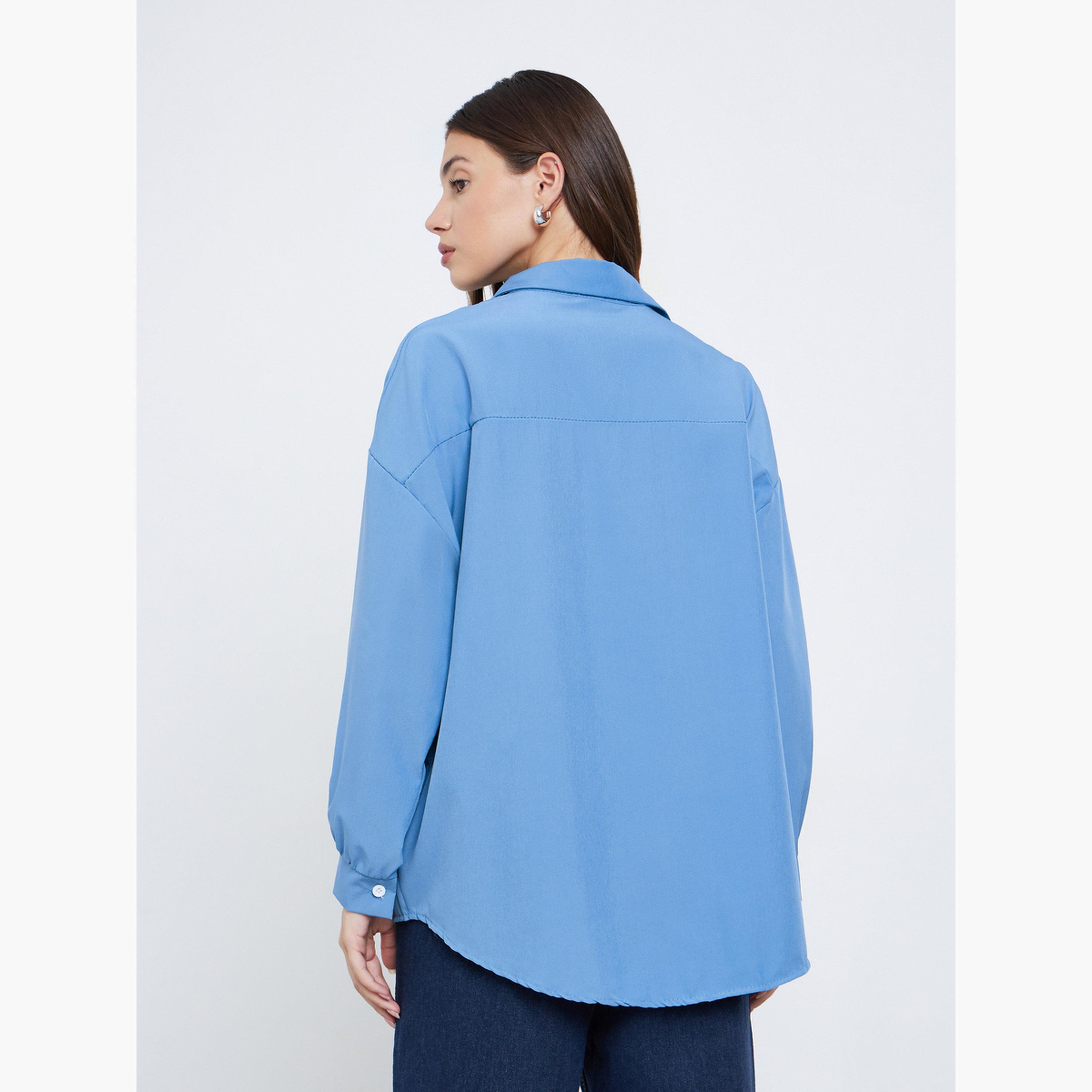 Styli Women Blue Longline Oversized Shirt-women-clothing-shirtsandblouses-shirts-image-4
