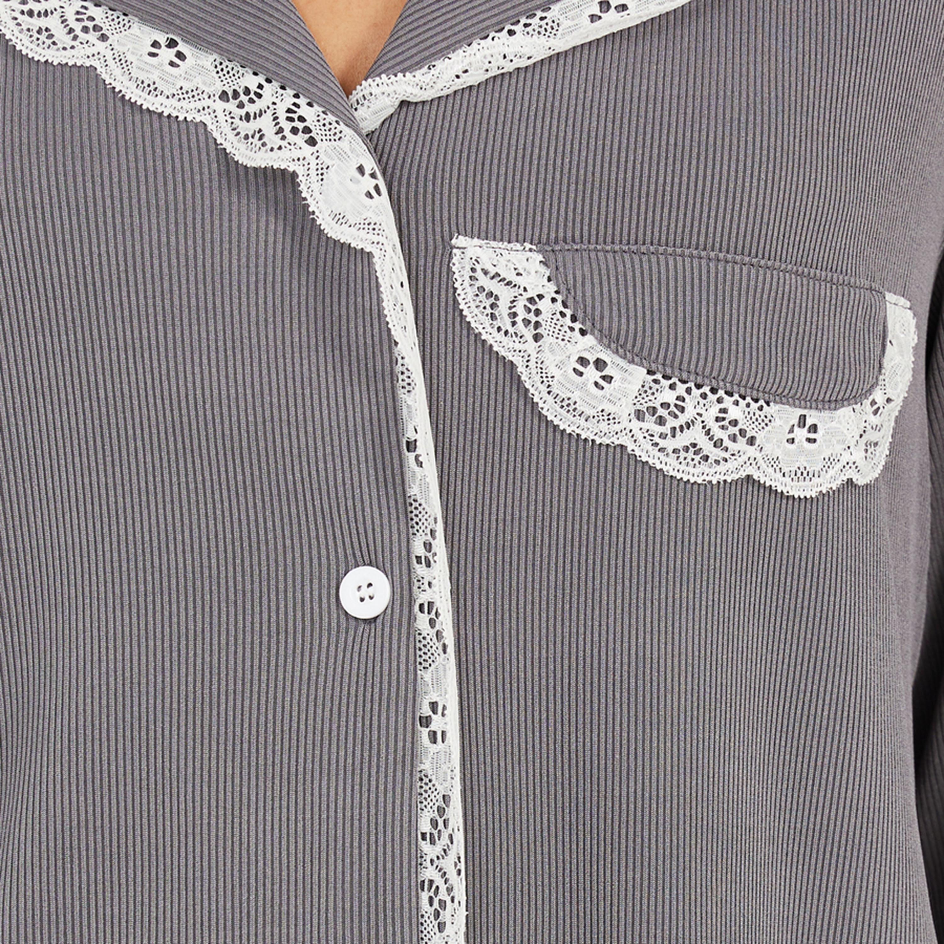 Styli Unwind Rib Lace Trim Pocket Shirt & Pyjama Set-women-clothing-nightwear-pyjamas-longsets-image-3