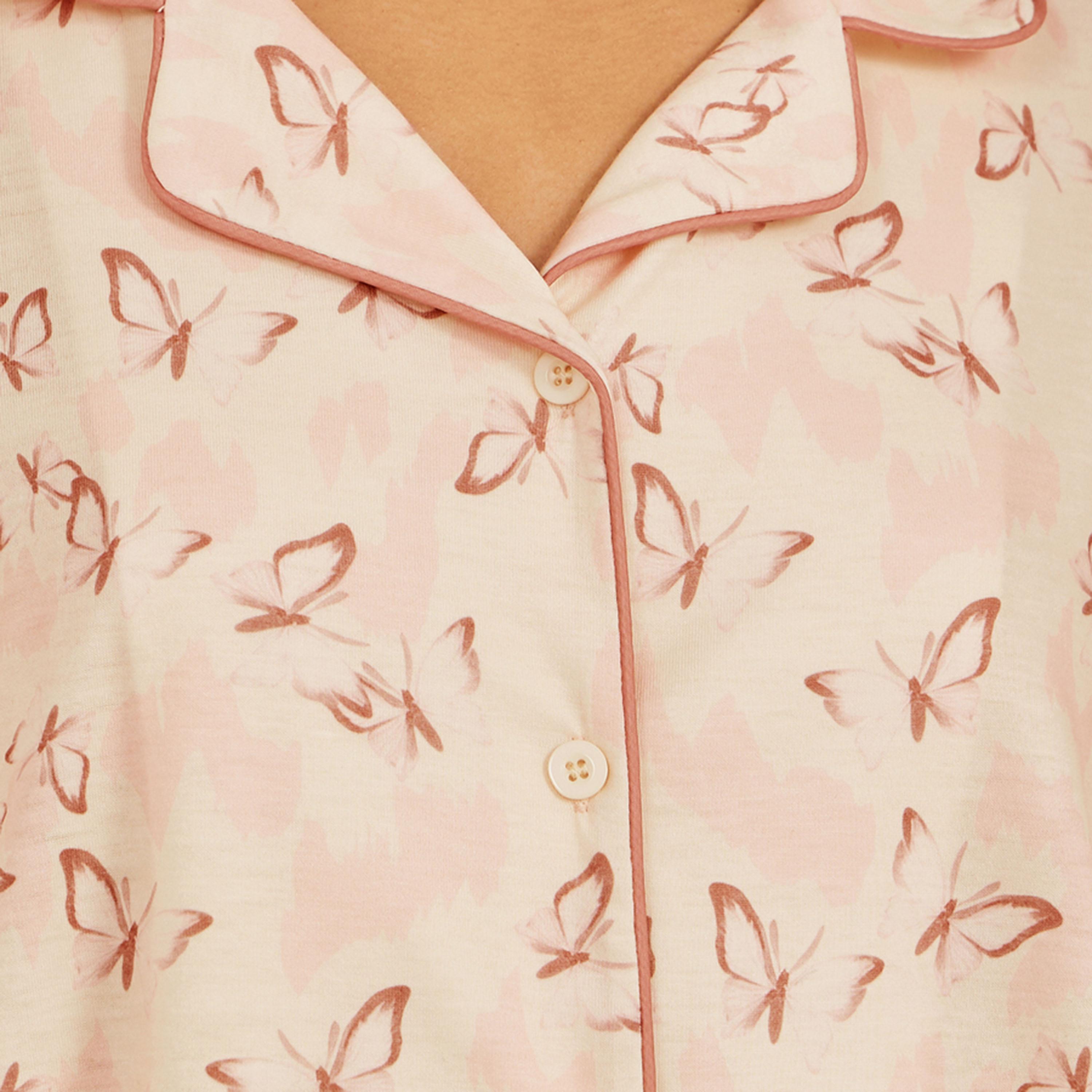 Styli Unwind All Over Butterfly Print Piped Shirt & Pyjama Set-women-clothing-nightwear-pyjamas-longsets-image-3