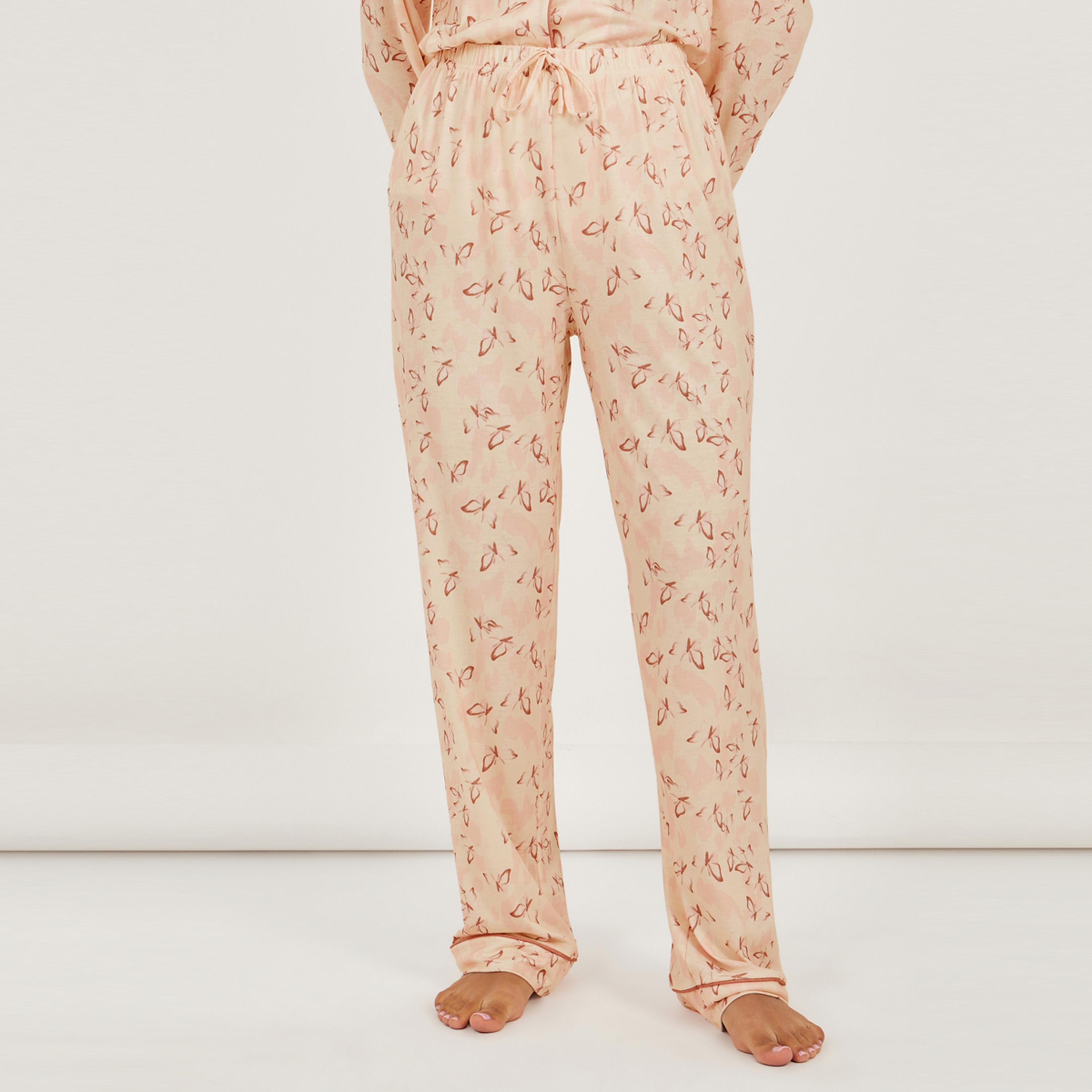 Styli Unwind All Over Butterfly Print Piped Shirt & Pyjama Set-women-clothing-nightwear-pyjamas-longsets-image-4