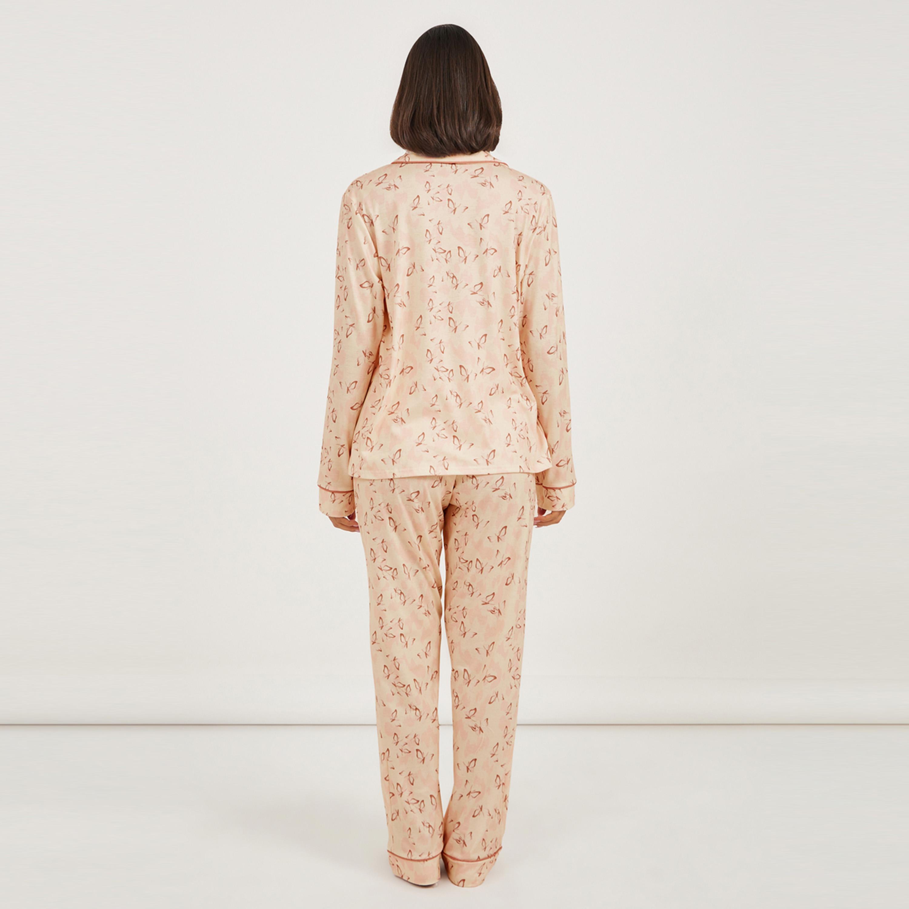 Styli Unwind All Over Butterfly Print Piped Shirt & Pyjama Set-women-clothing-nightwear-pyjamas-longsets-image-5