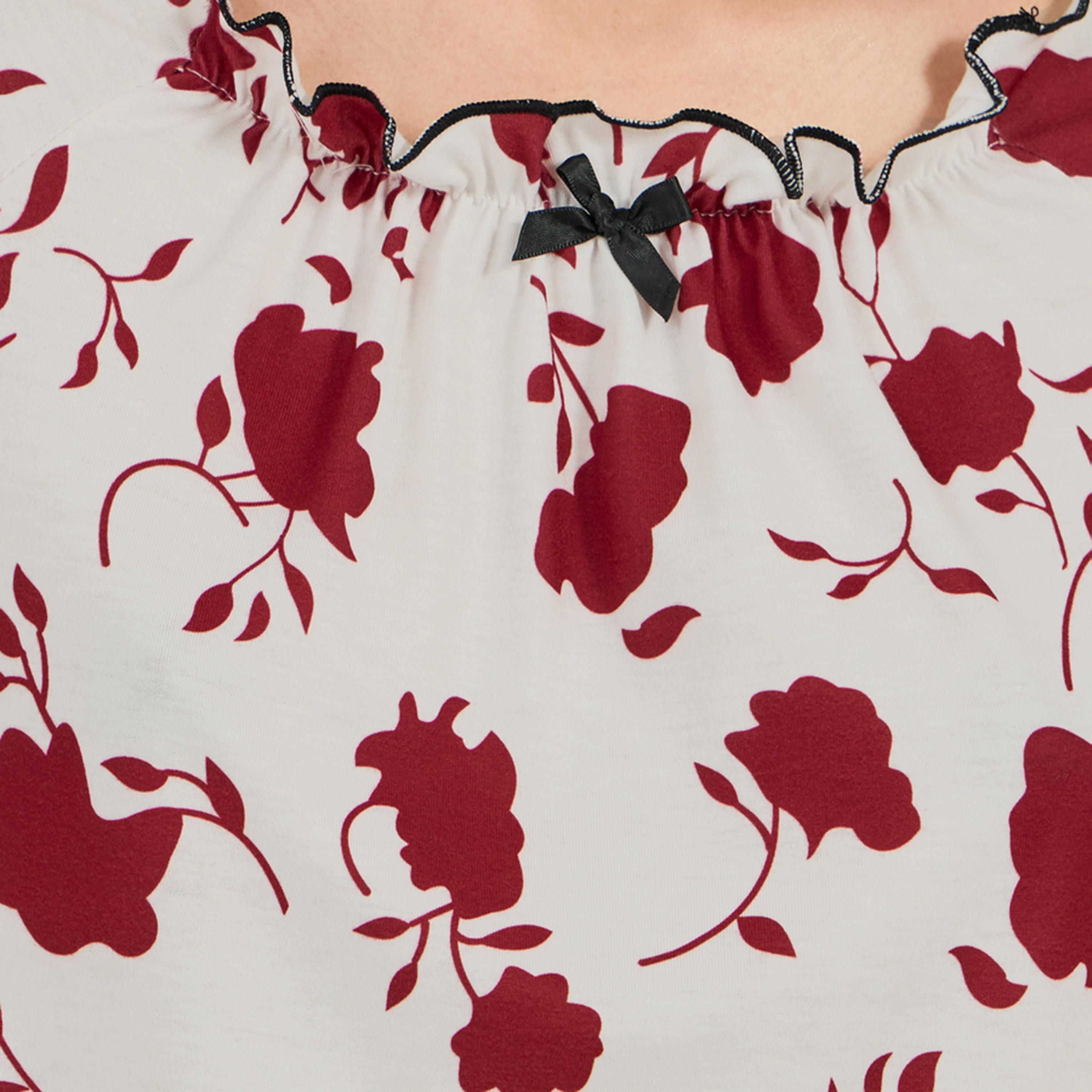 ستايلي - طقم بلوزة موردة مع بنطال بيجامة أنوايند-women-clothing-nightwear-pyjamas-longsets-image-3