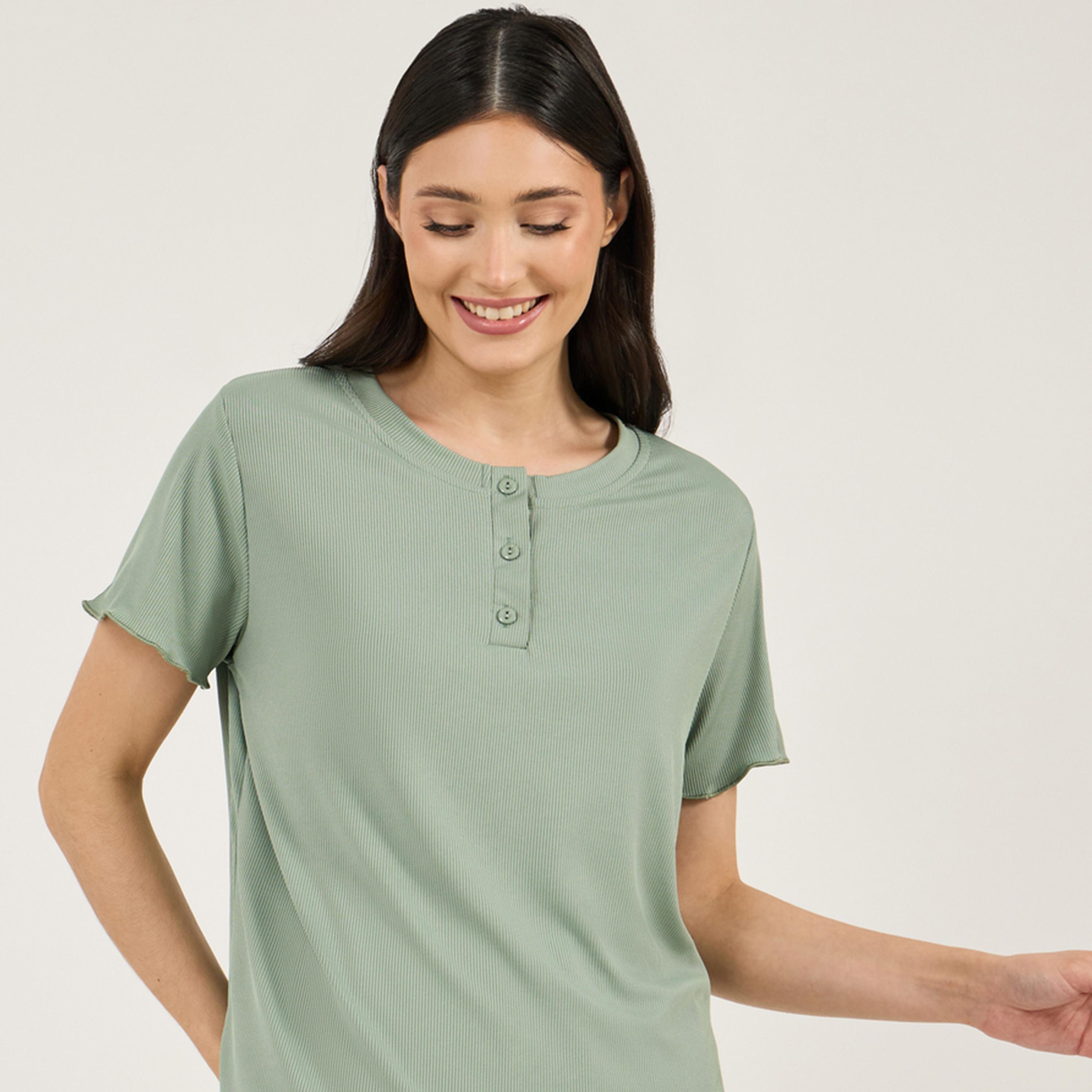 Styli Unwind Rib Placket T-Shirt & Floral Print Pyjama Set-women-clothing-nightwear-pyjamas-longsets-image-3