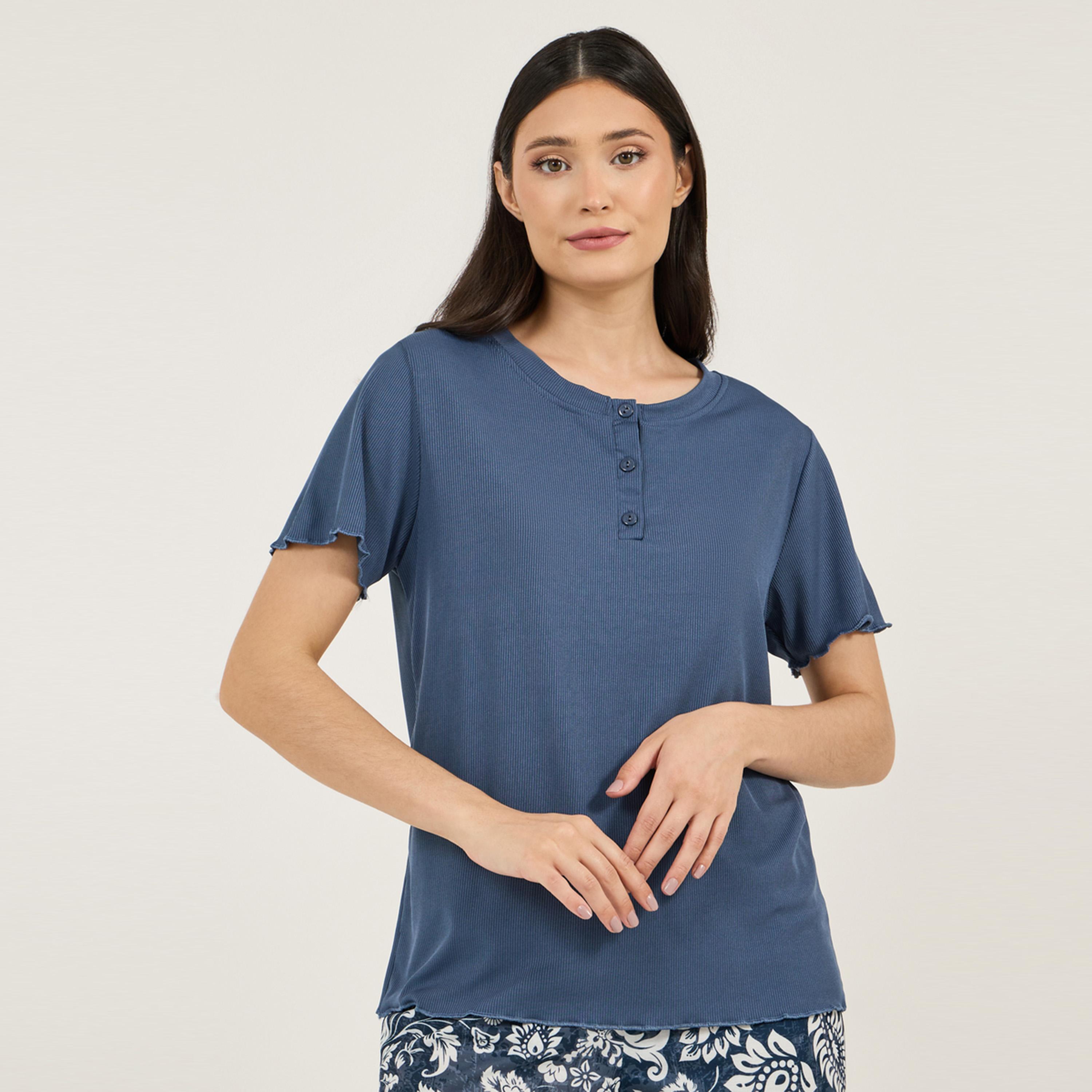ستايلي - طقم تي شيرت مضلع مع بنطال بيجامة بطبعة أشجار أنوايند-women-clothing-nightwear-pyjamas-longsets-image-2