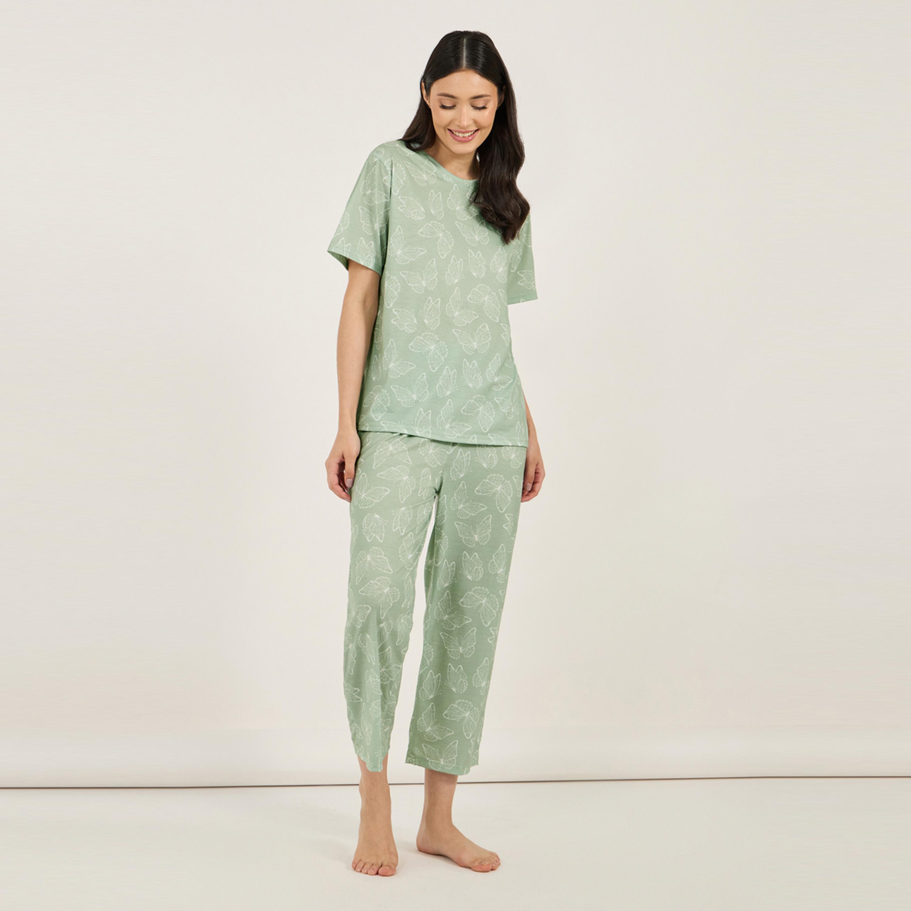 ستايلي - طقم تي شيرت وبنطال برمودا أنوايند - فراشات-women-clothing-nightwear-pyjamas-longsets-image-1