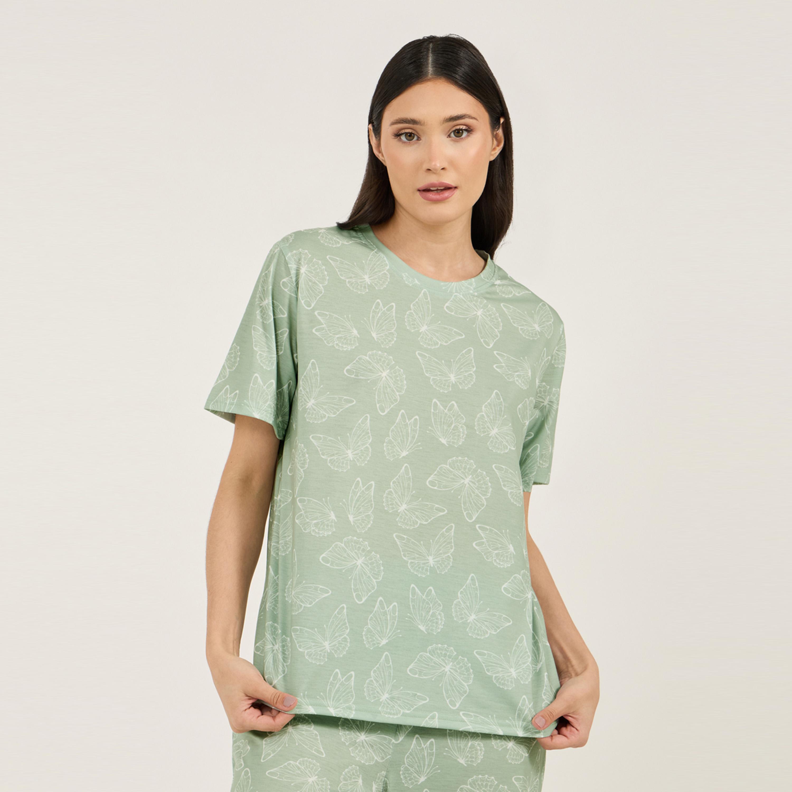 Styli Unwind All Over Butterfly T-Shirt & Capri Set-women-clothing-nightwear-pyjamas-longsets-image-2