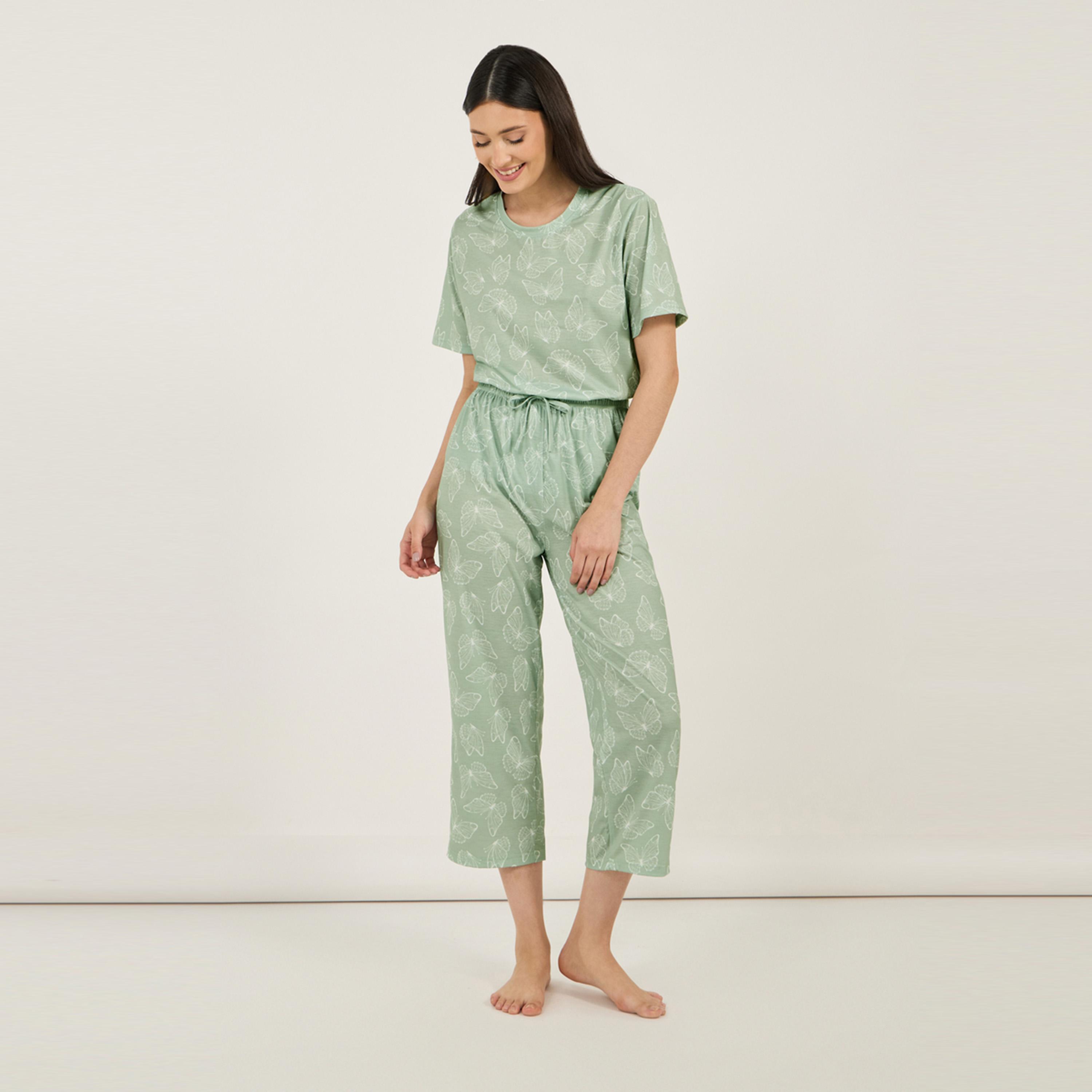 ستايلي - طقم تي شيرت وبنطال برمودا أنوايند - فراشات-women-clothing-nightwear-pyjamas-longsets-image-3