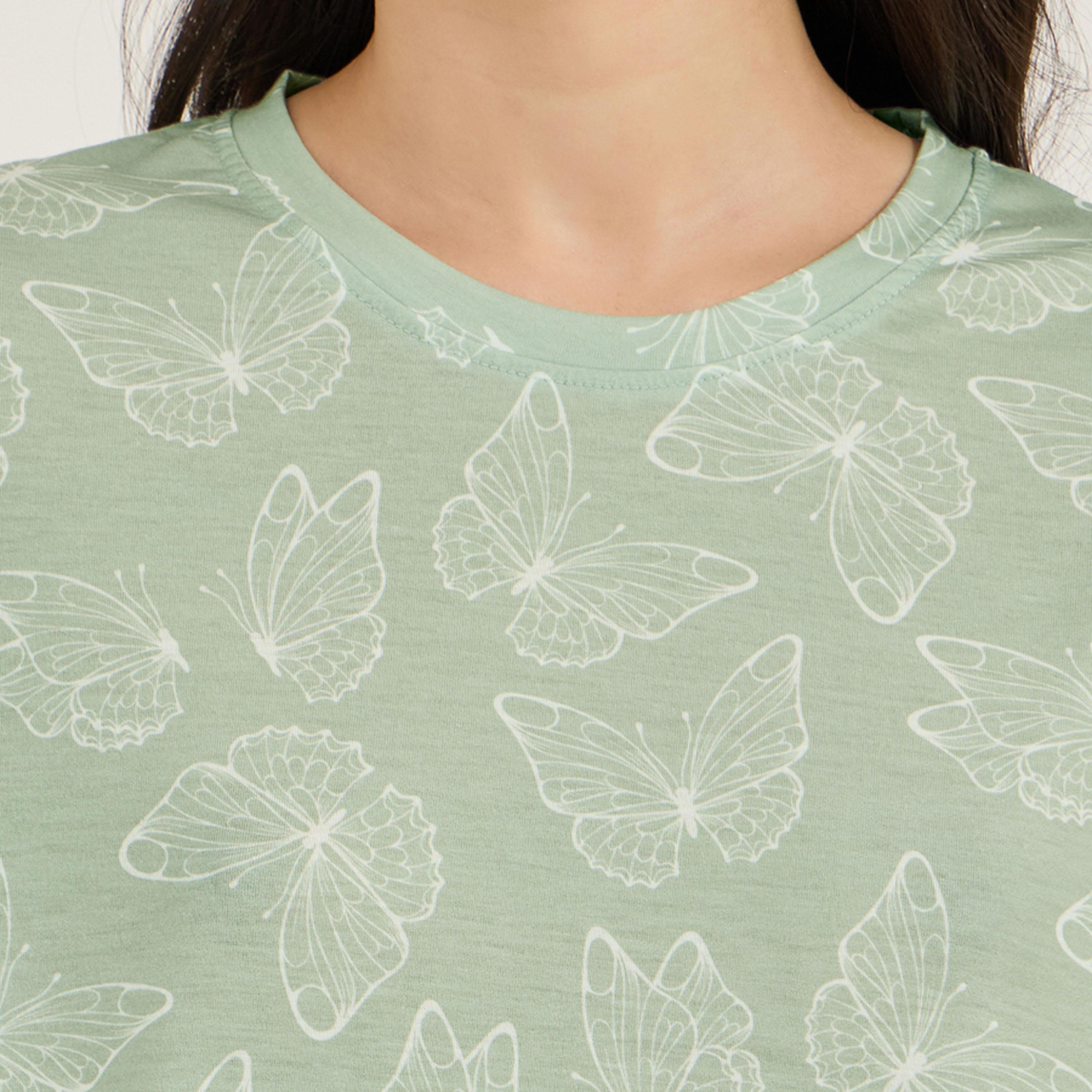 ستايلي - طقم تي شيرت وبنطال برمودا أنوايند - فراشات-women-clothing-nightwear-pyjamas-longsets-image-4