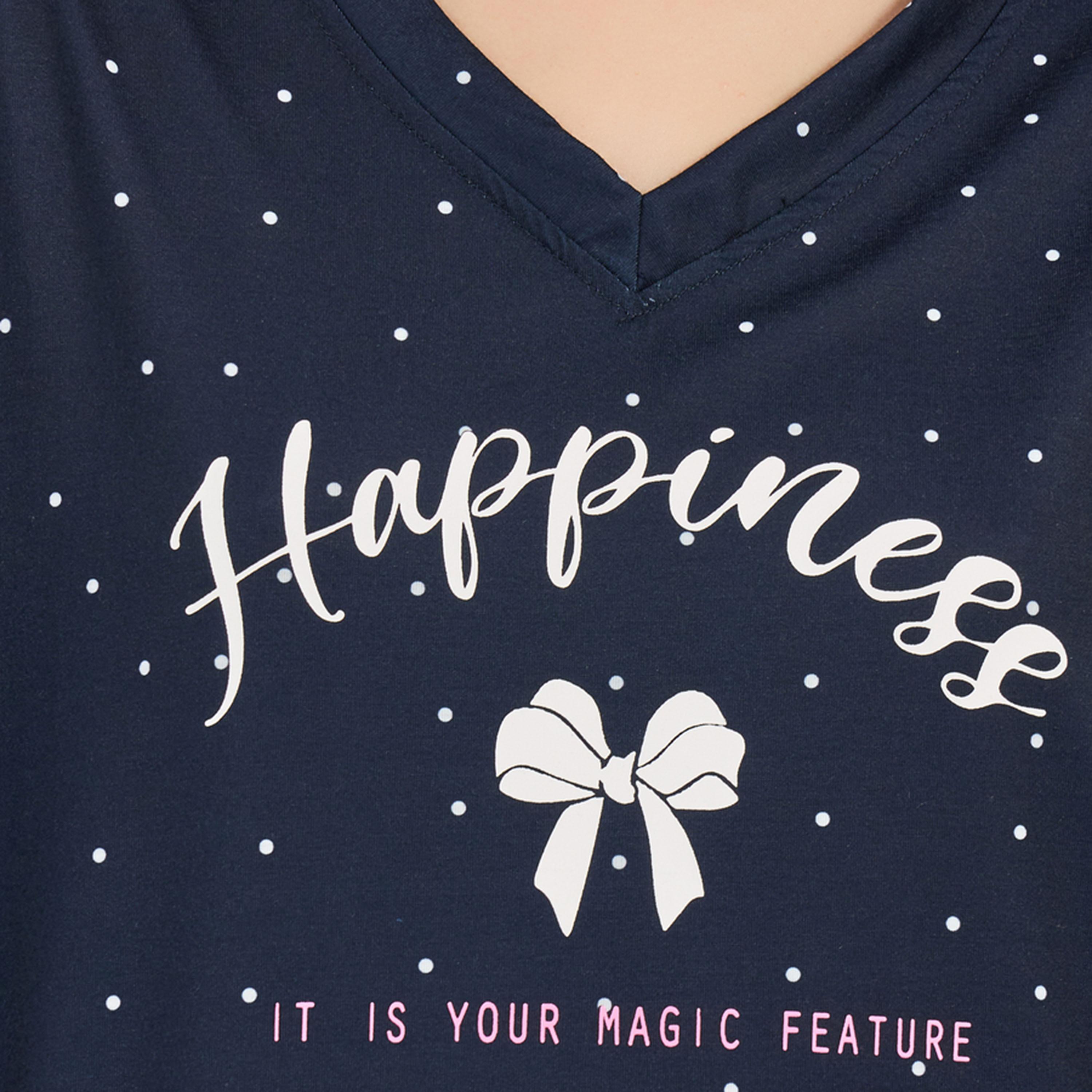 Styli Unwind V Neck Dropped Shoulder Slogan T-Shirt & Spot Print Pyjama Set-women-clothing-nightwear-pyjamas-longsets-image-4