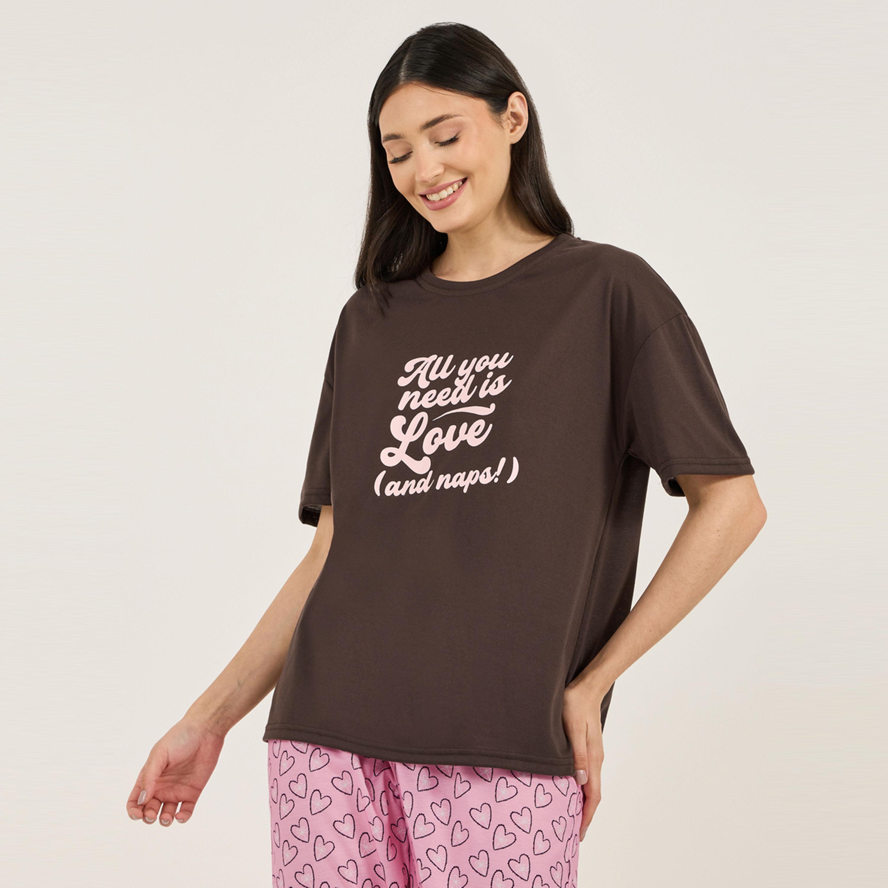 Styli Unwind All You Need Is Love Dropped Shoulder T-Shirt & Heart Pyjama Set-women-clothing-nightwear-pyjamas-longsets-image-3